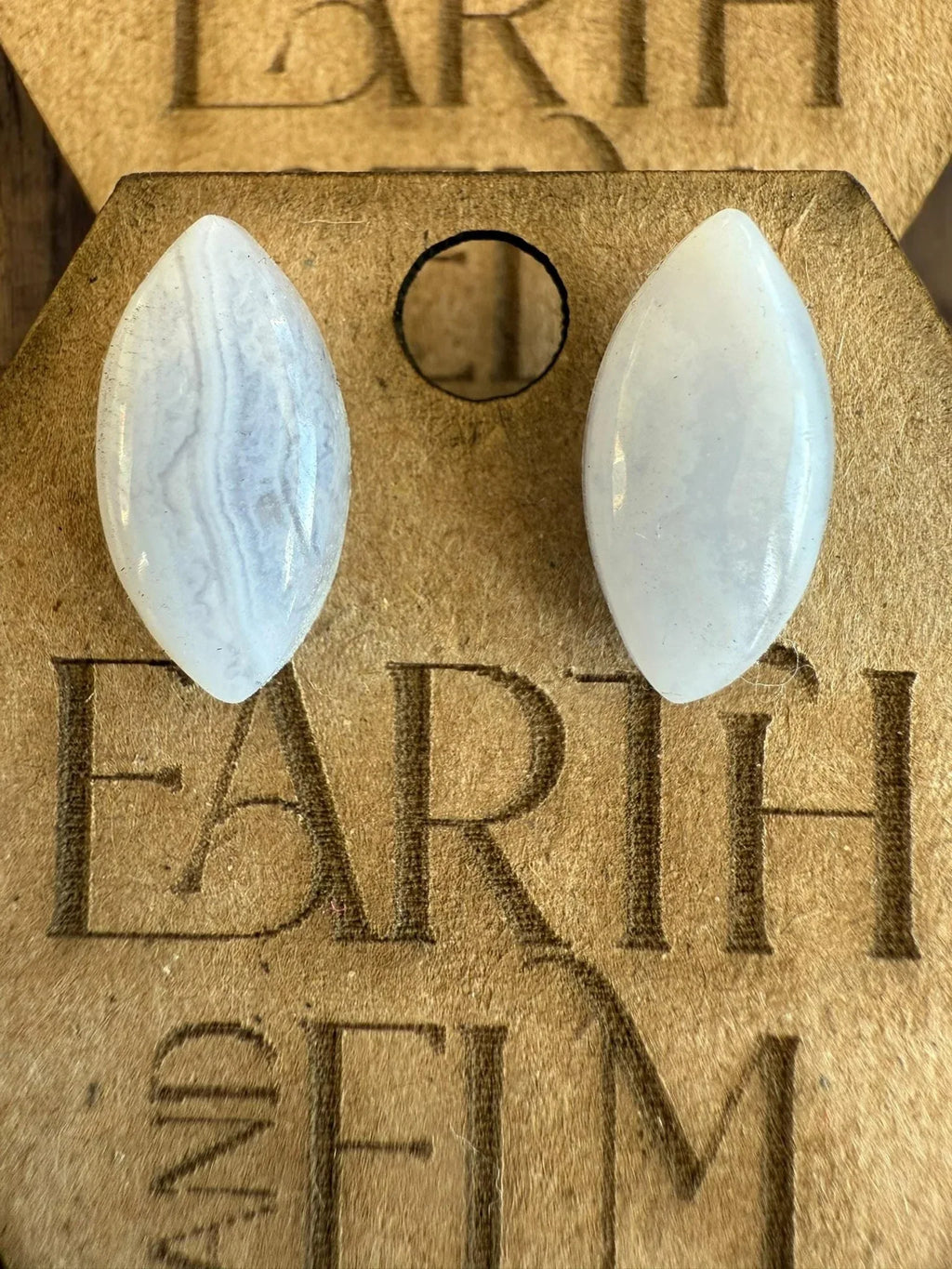 Blue Lace Agate Marquise Gemstone Studs - earthandelm