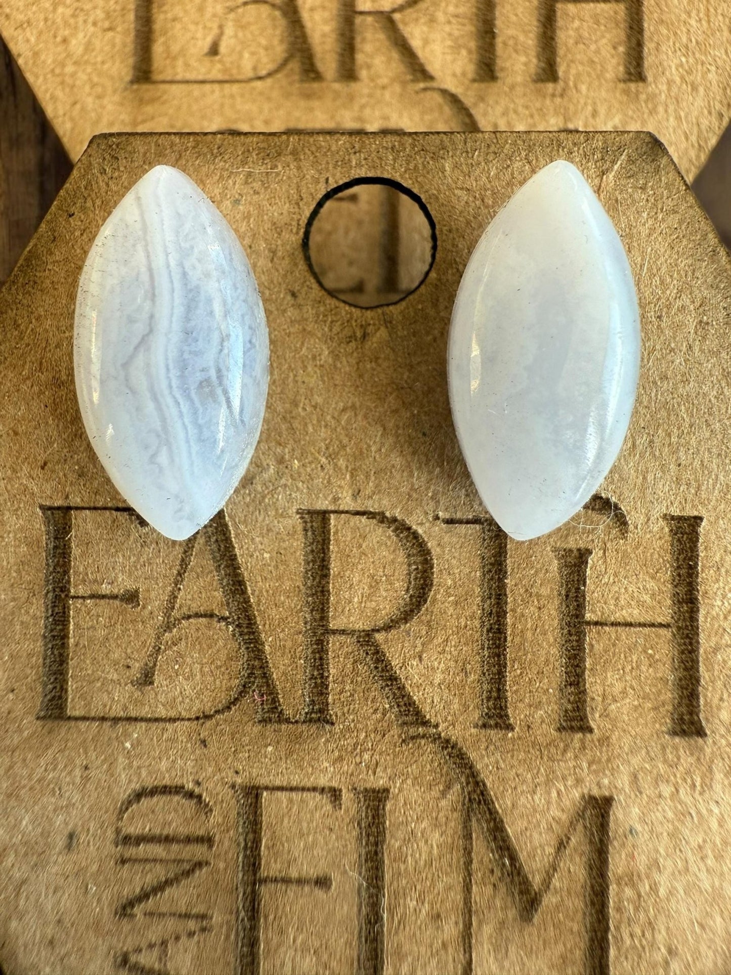 Blue Lace Agate Marquise Gemstone Studs - earthandelm