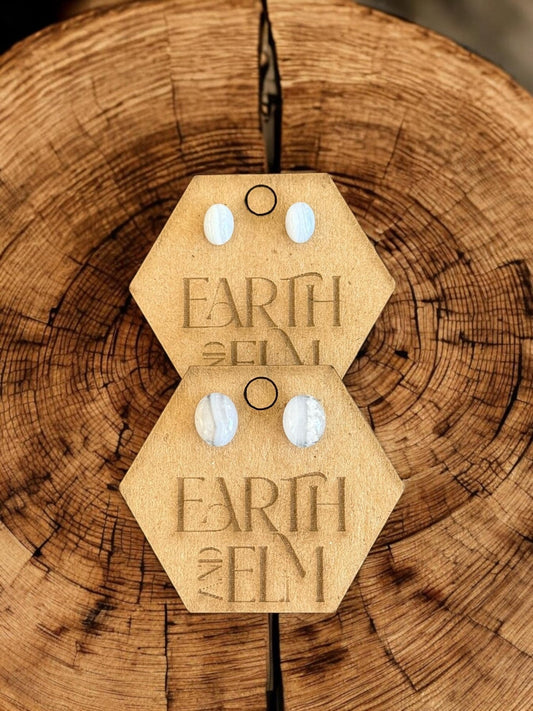 Blue Lace Agate Oval Gemstone Studs - earthandelm