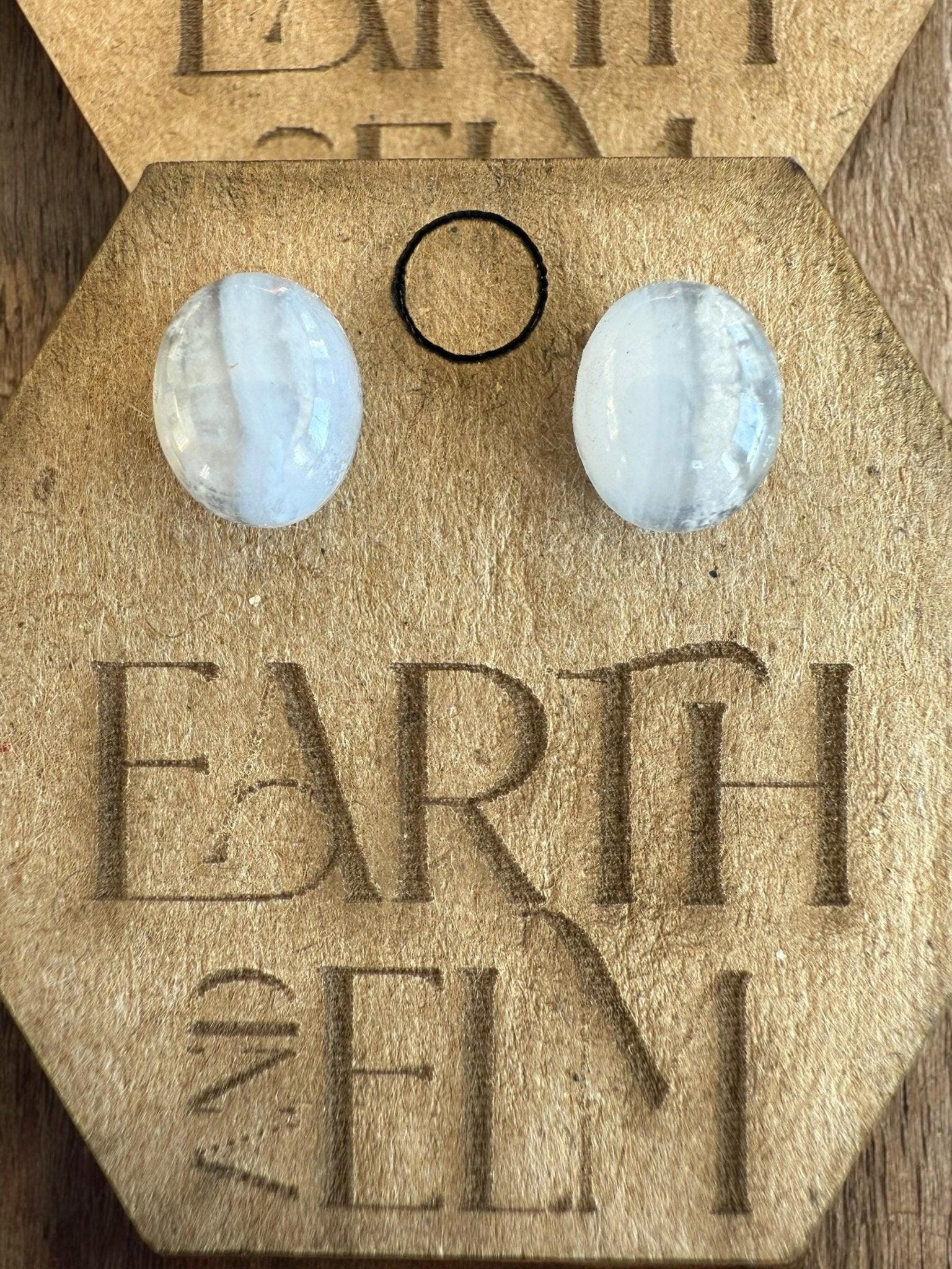 Blue Lace Agate Oval Gemstone Studs - earthandelm