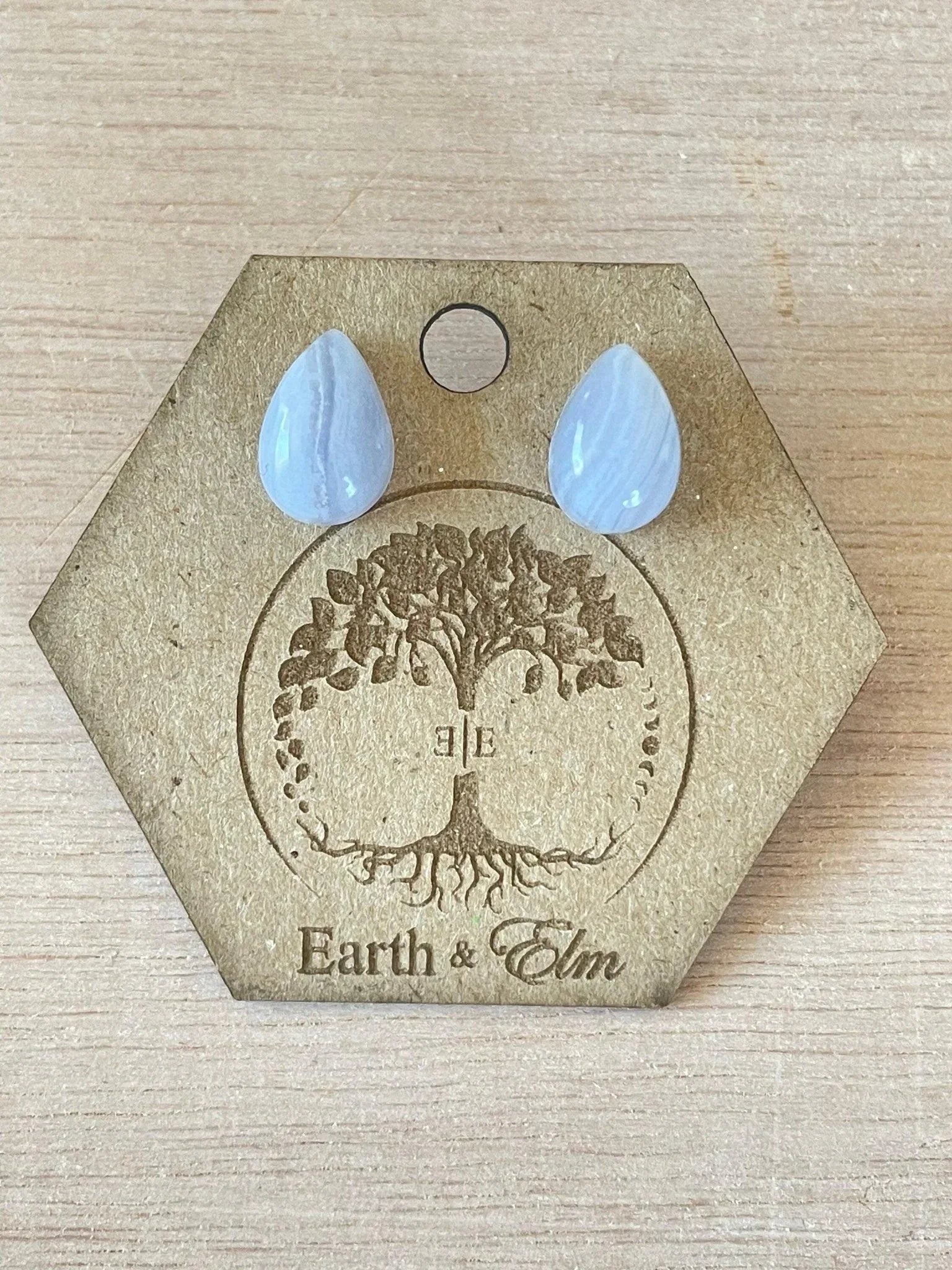 Blue Lace Agate Pear Studs - earthandelm