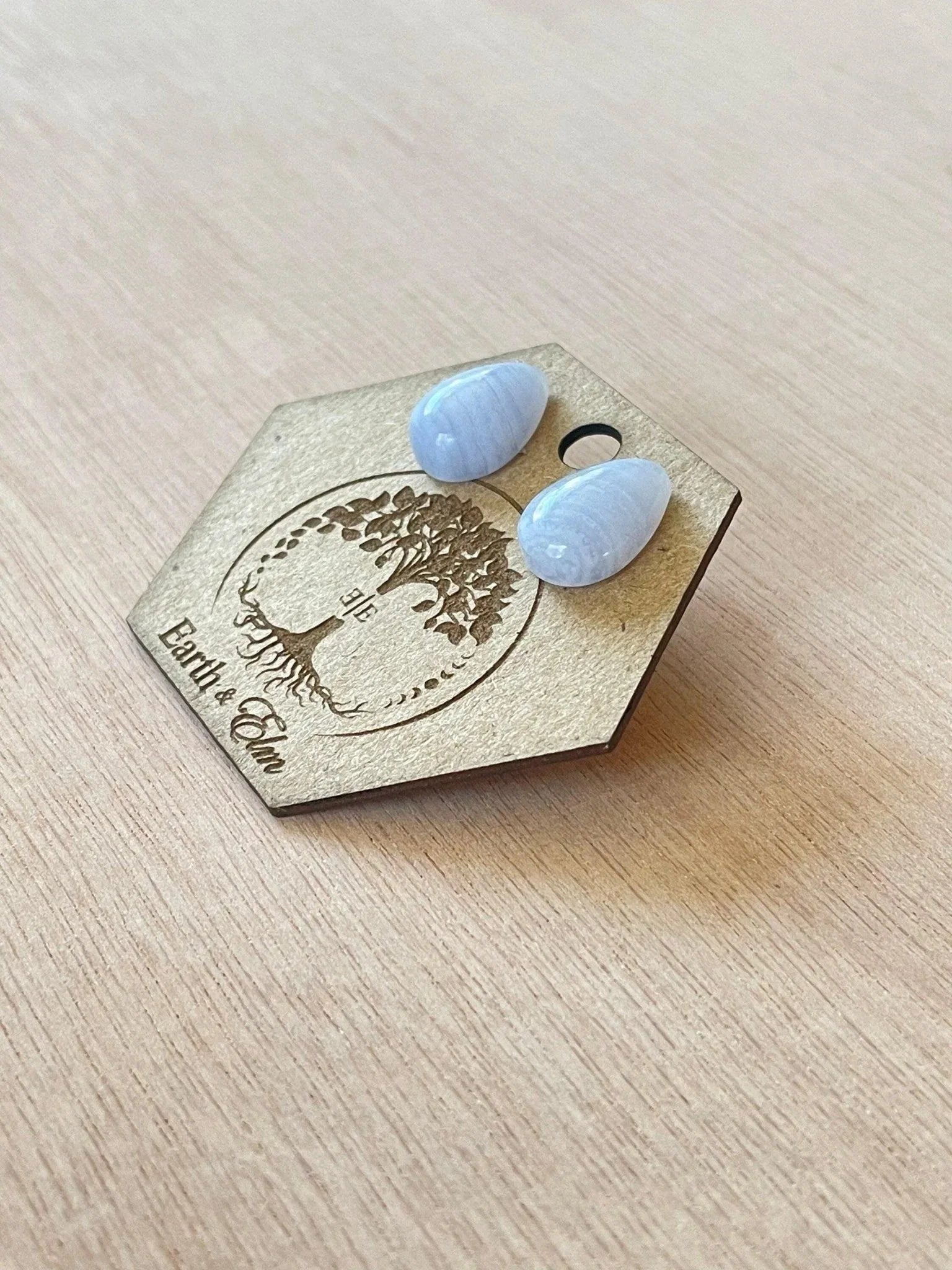 Blue Lace Agate Pear Studs - earthandelm