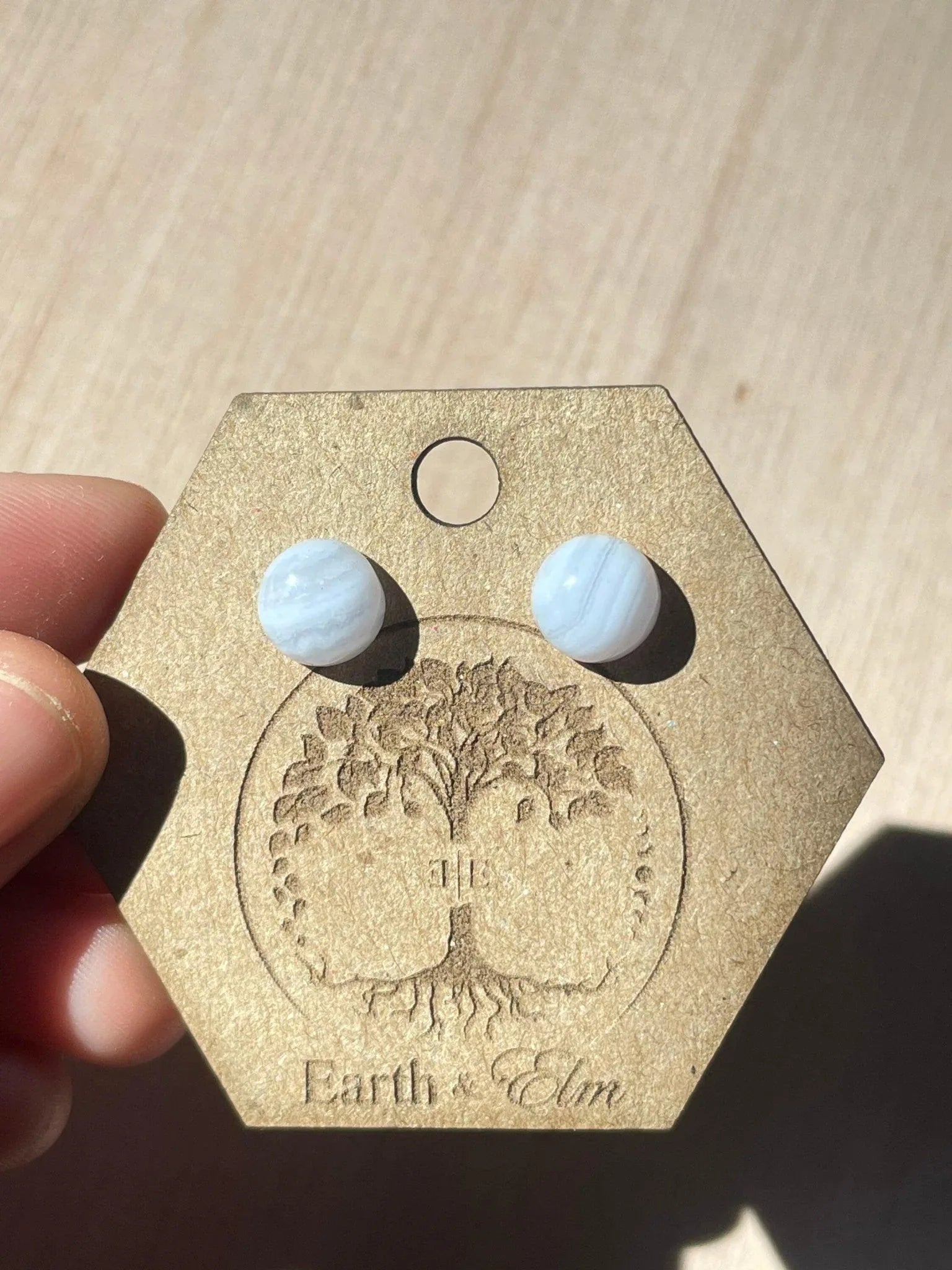 Blue Lace Agate Round Studs - earthandelm