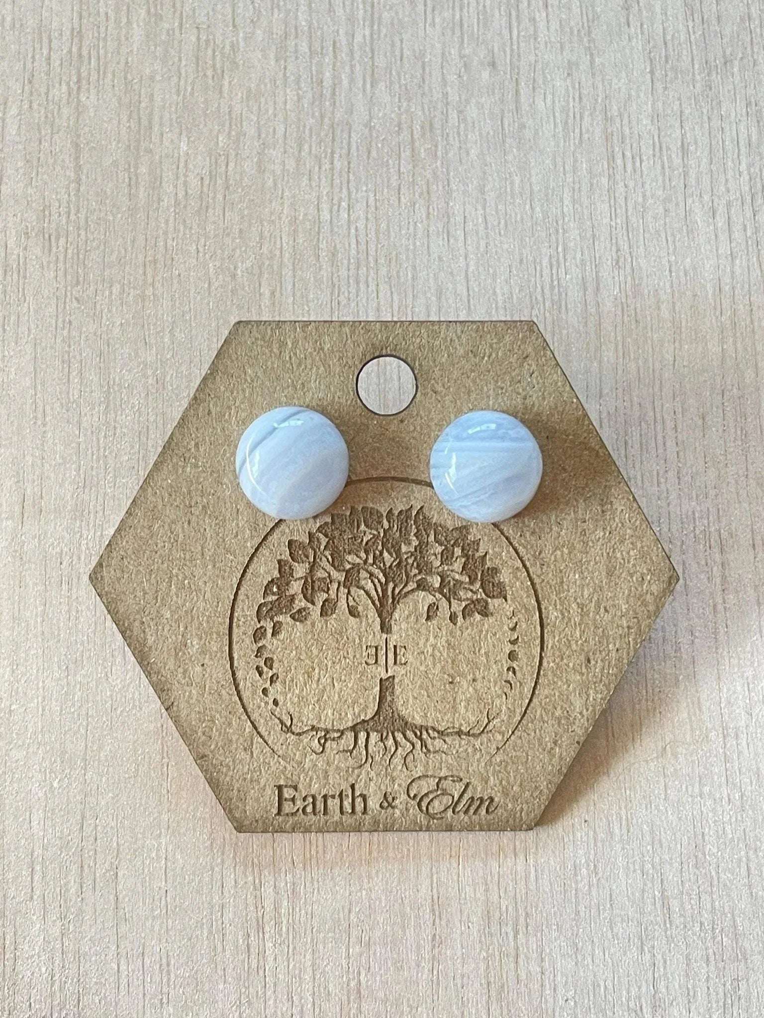 Blue Lace Agate Round Studs - earthandelm