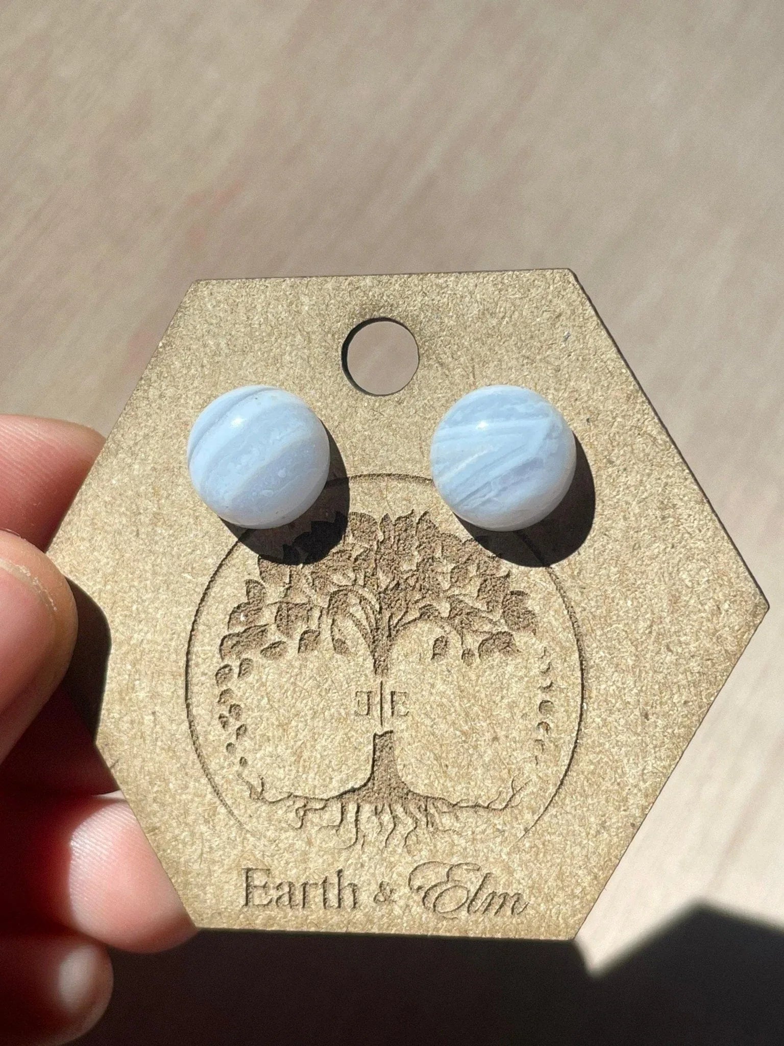 Blue Lace Agate Round Studs - earthandelm