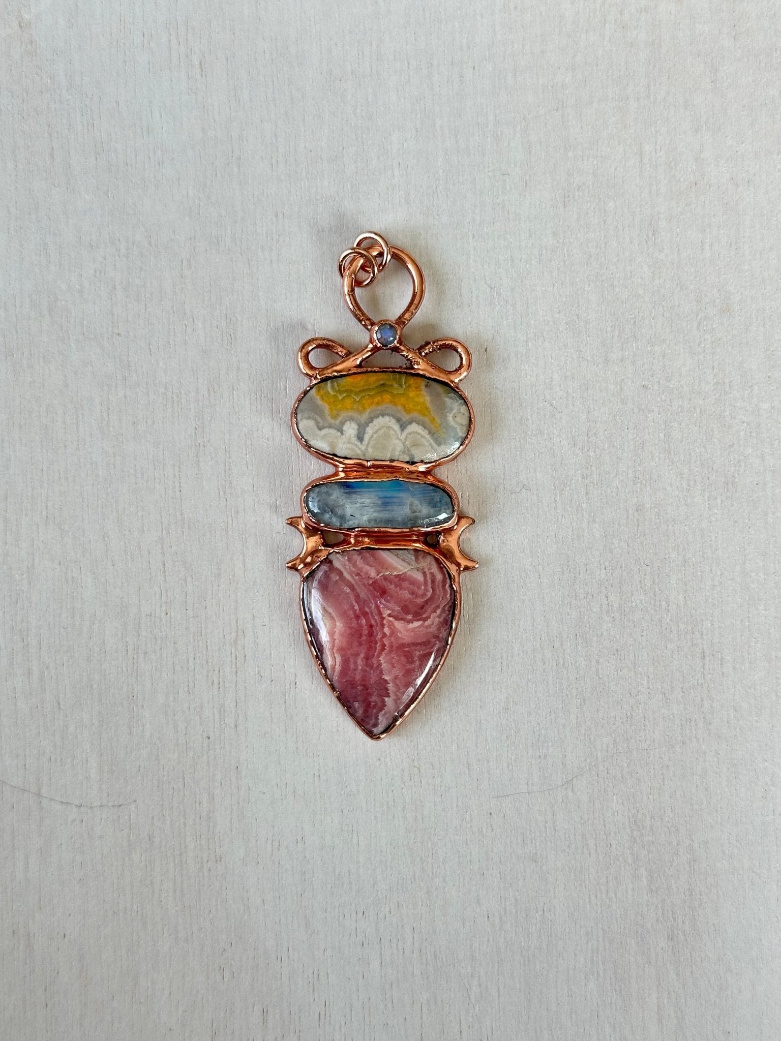 Bumblebee Jasper, Moonstone and Rhodochrosite Pendant - earthandelm