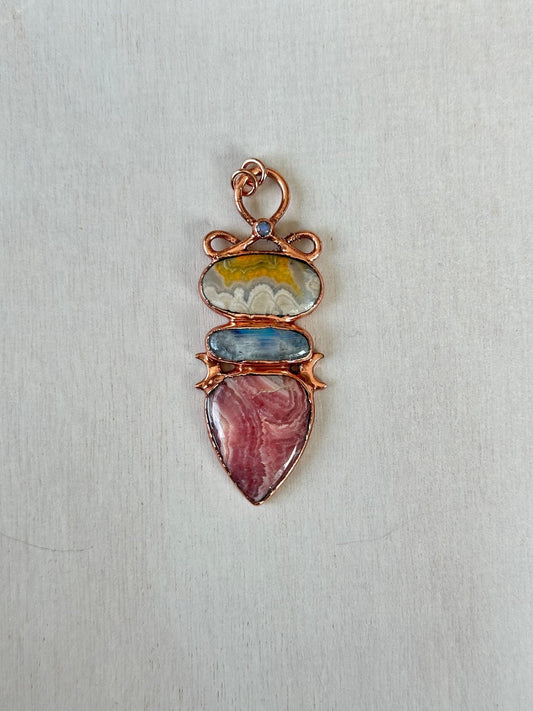 Bumblebee Jasper, Moonstone and Rhodochrosite Pendant - earthandelm
