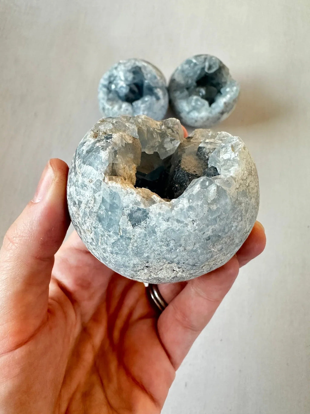 Celestite Geode Spheres | Large Celestite Raw Sphere - earthandelm