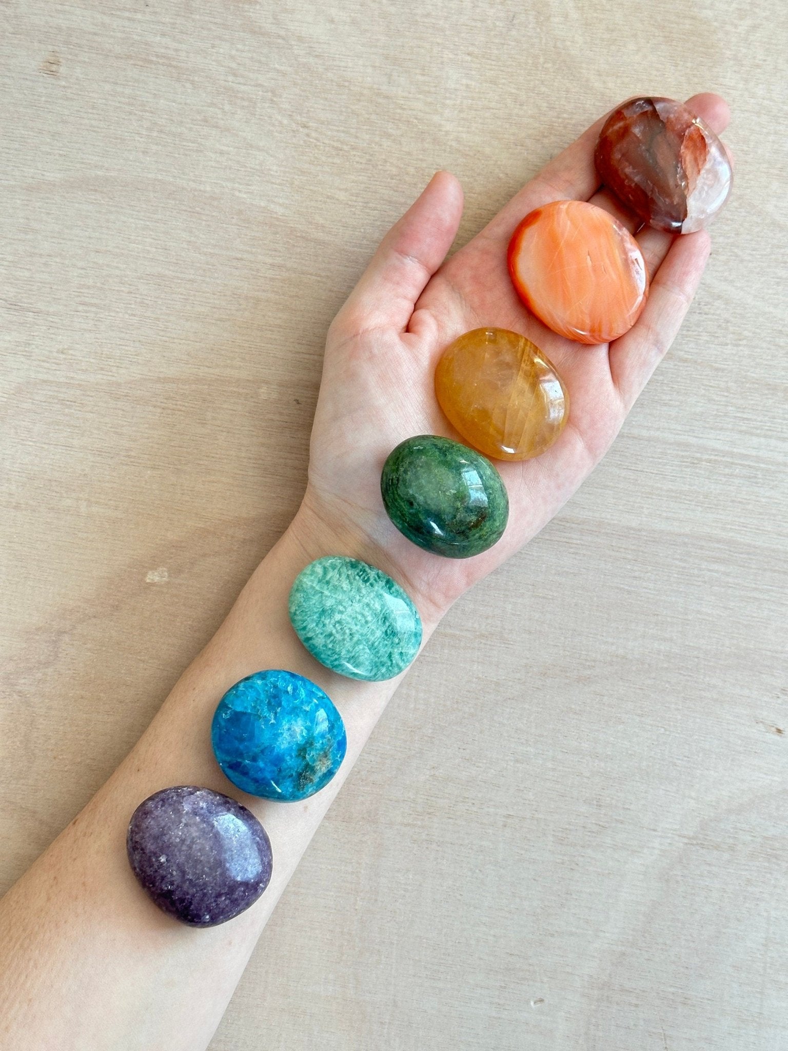 Chakra Palm Stone Set | Rainbow Gemstone - earthandelm