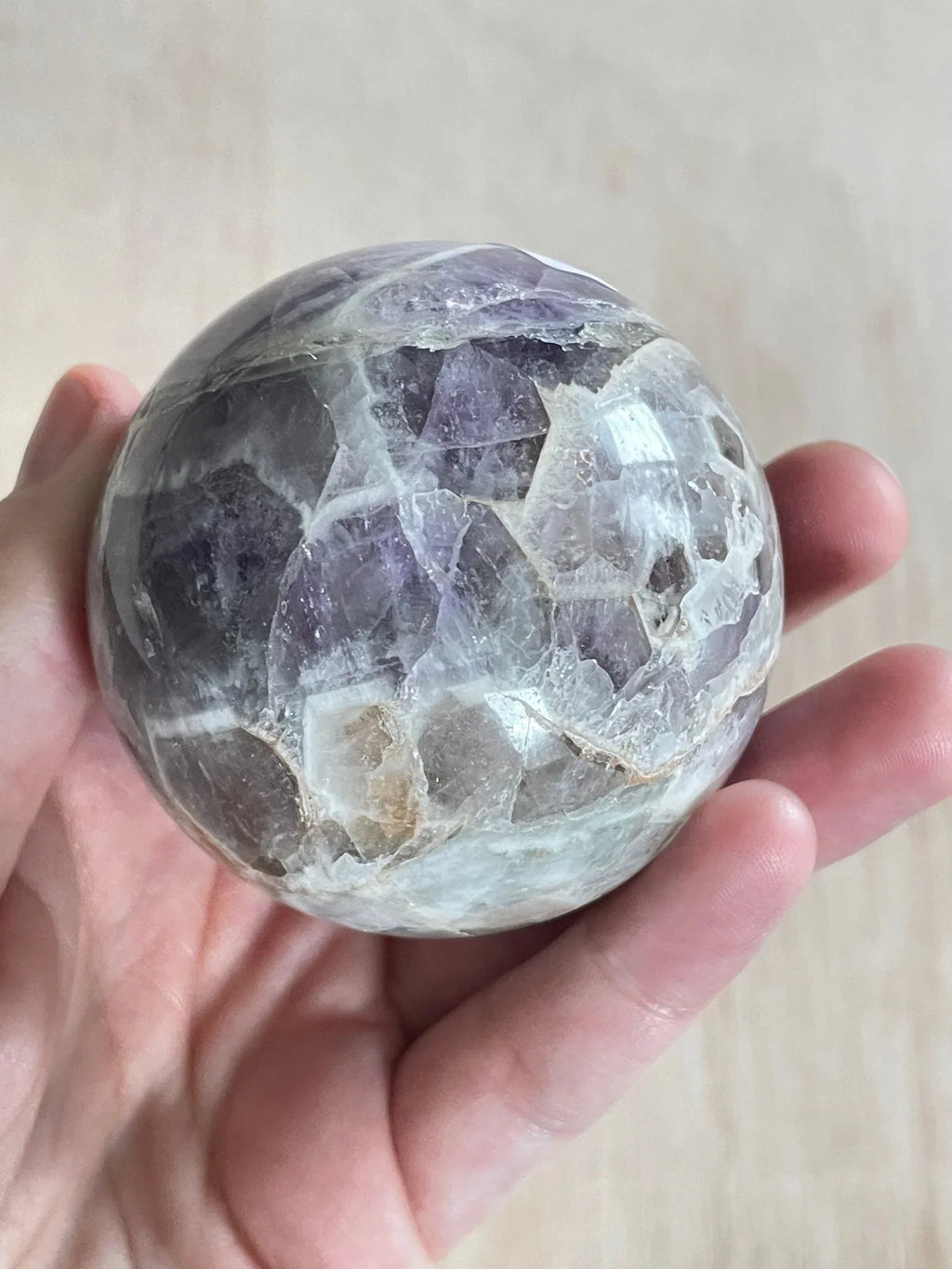 Chevron Amethyst Sphere | Chevron Amethyst Polished Crystal | Palm Stone | Crystal Ball - earthandelm