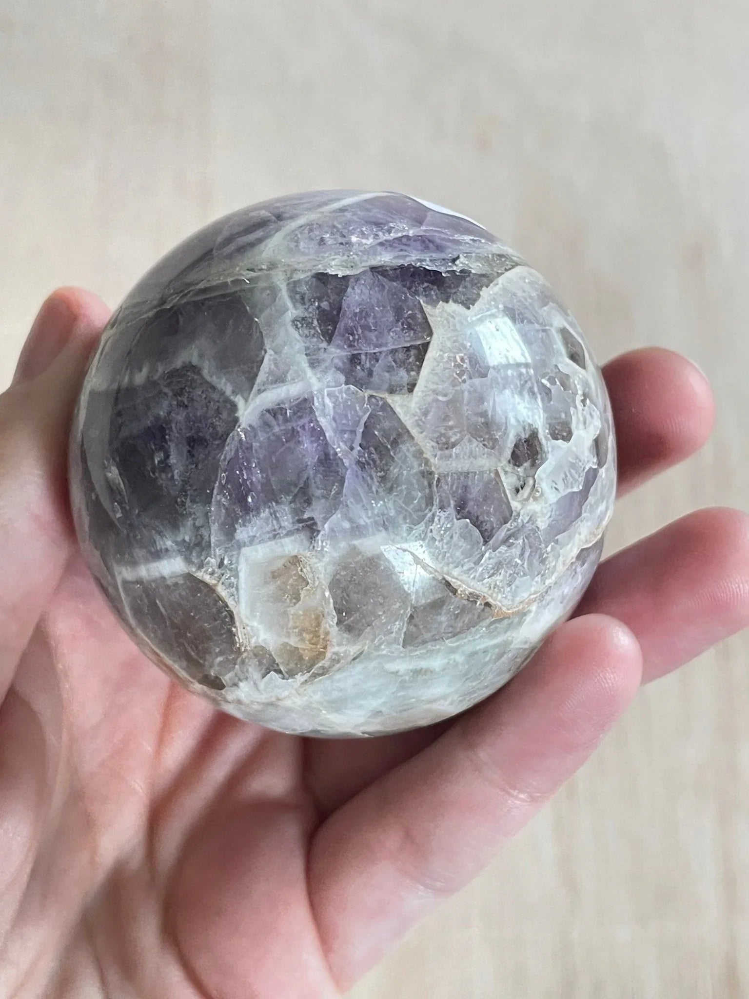 Chevron Amethyst Sphere | Chevron Amethyst Polished Crystal | Palm Stone | Crystal Ball - earthandelm