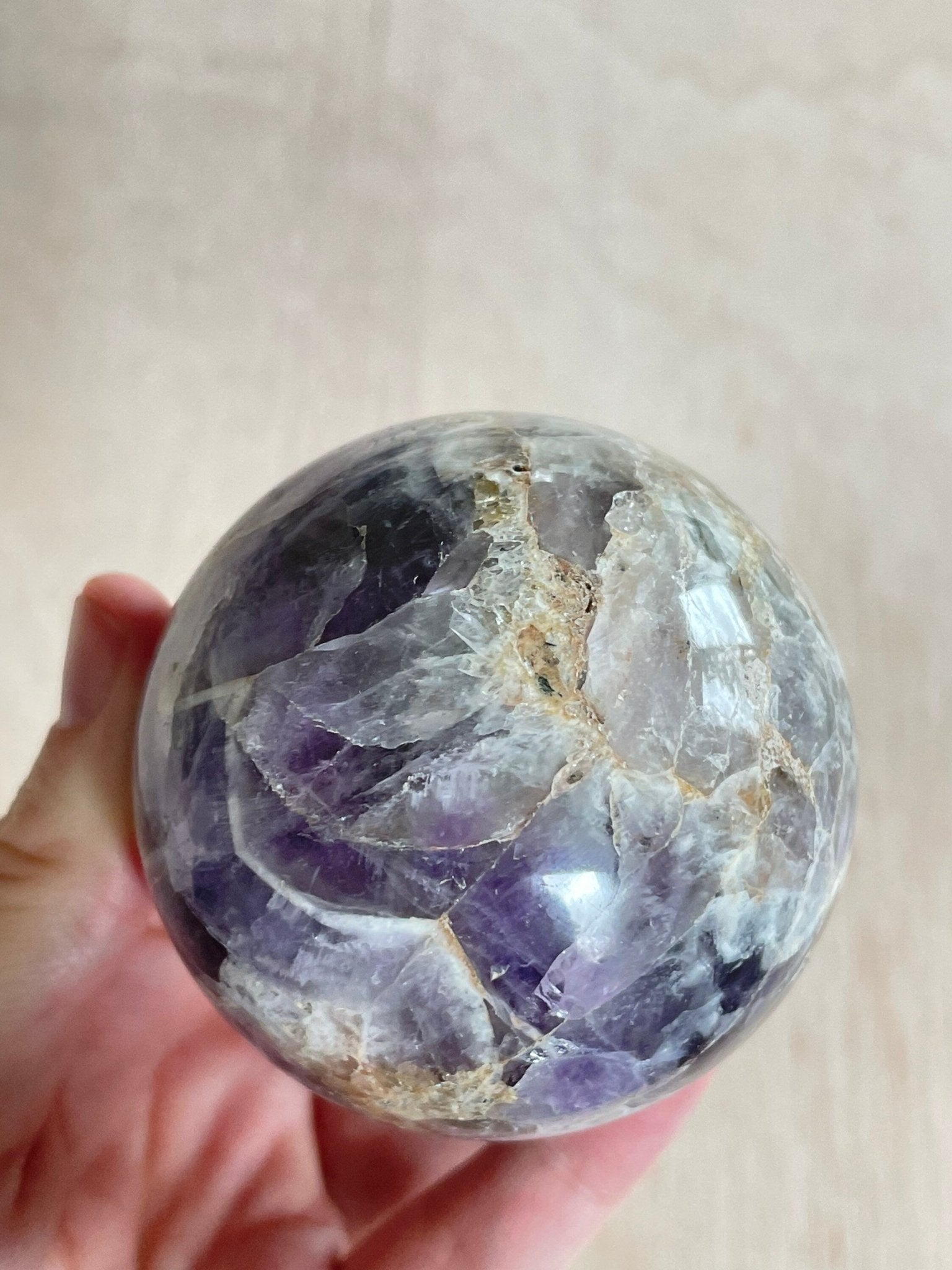 Chevron Amethyst Sphere | Chevron Amethyst Polished Crystal | Palm Stone | Crystal Ball - earthandelm