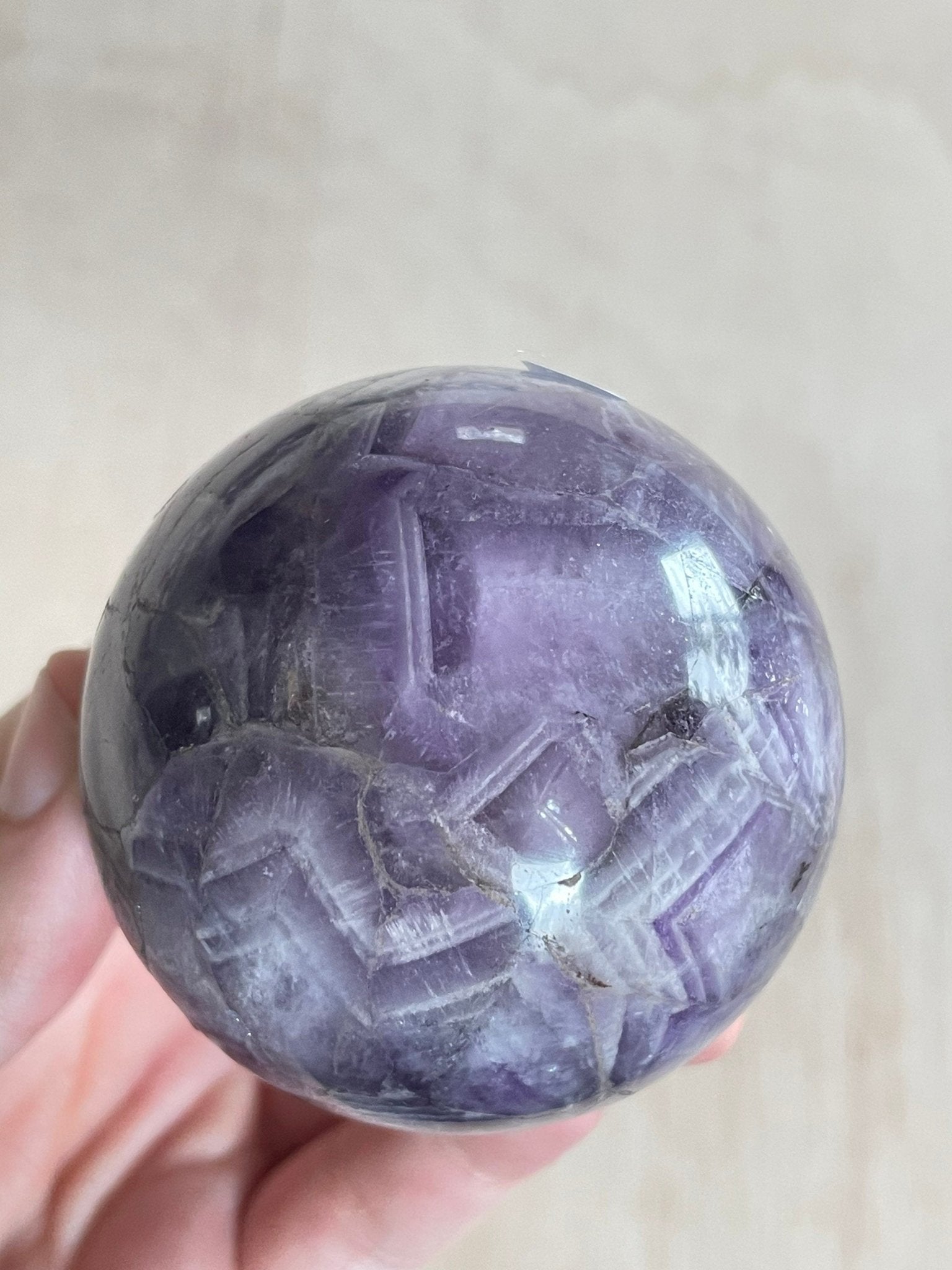 Chevron Amethyst Sphere | Chevron Amethyst Polished Crystal | Palm Stone | Crystal Ball - earthandelm