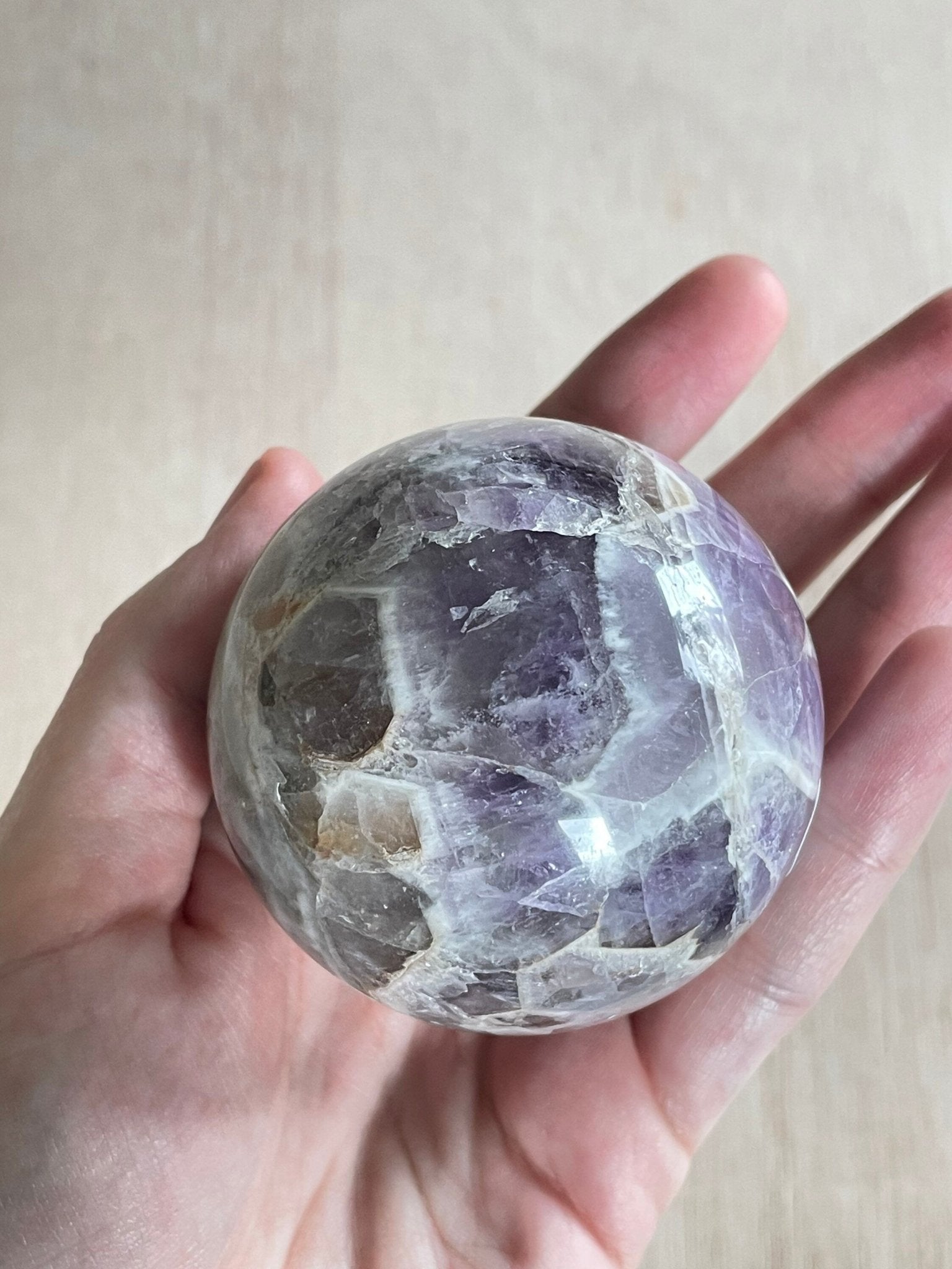 Chevron Amethyst Sphere | Chevron Amethyst Polished Crystal | Palm Stone | Crystal Ball - earthandelm