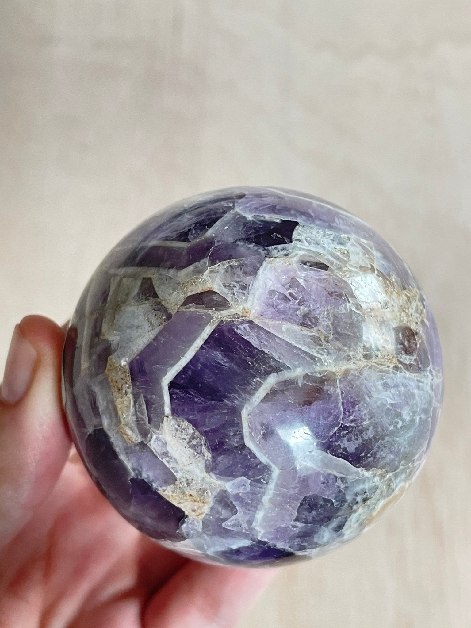 Chevron Amethyst Sphere | Chevron Amethyst Polished Crystal | Palm Stone | Crystal Ball - earthandelm