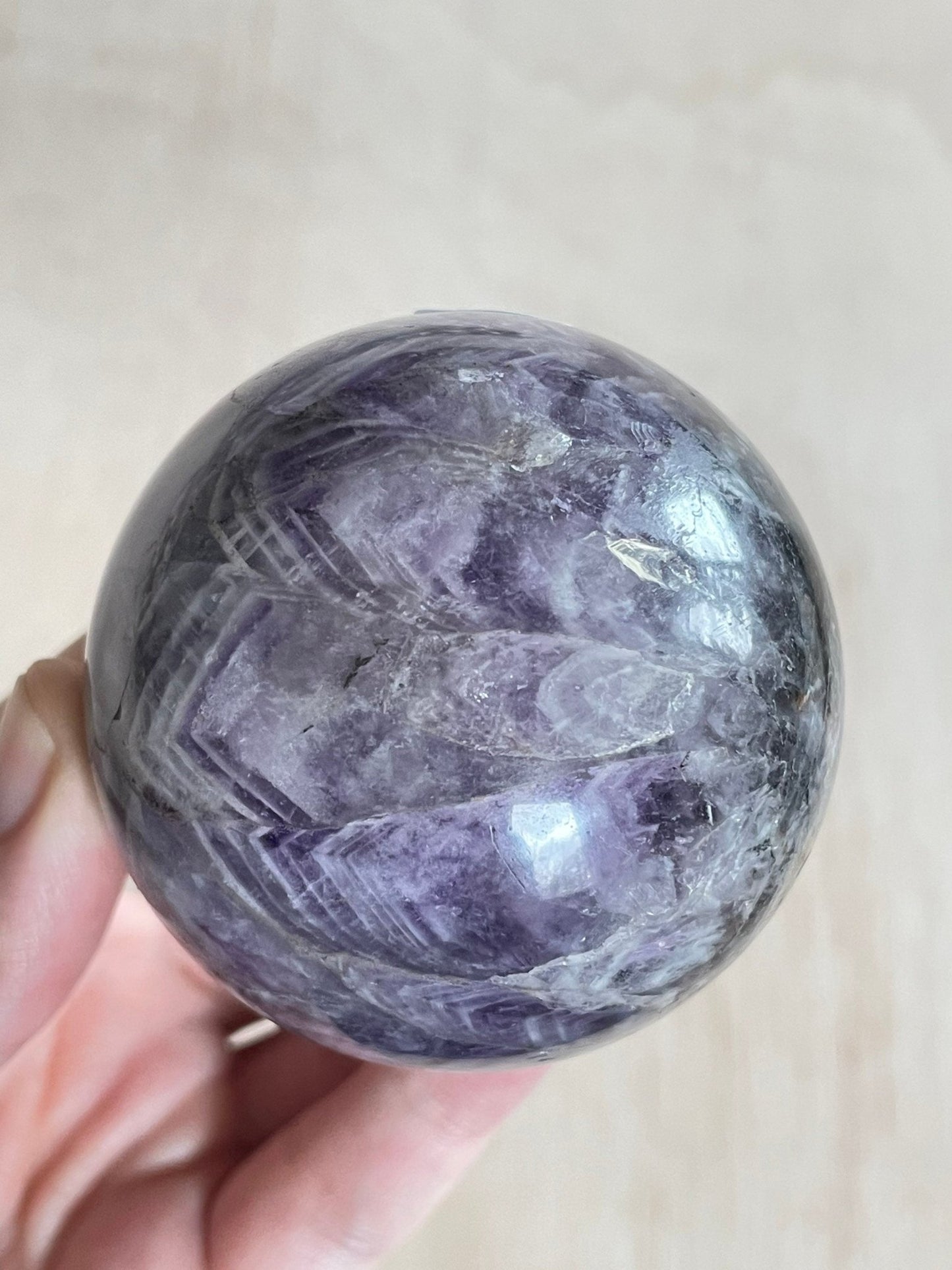 Chevron Amethyst Sphere | Chevron Amethyst Polished Crystal | Palm Stone | Crystal Ball - earthandelm