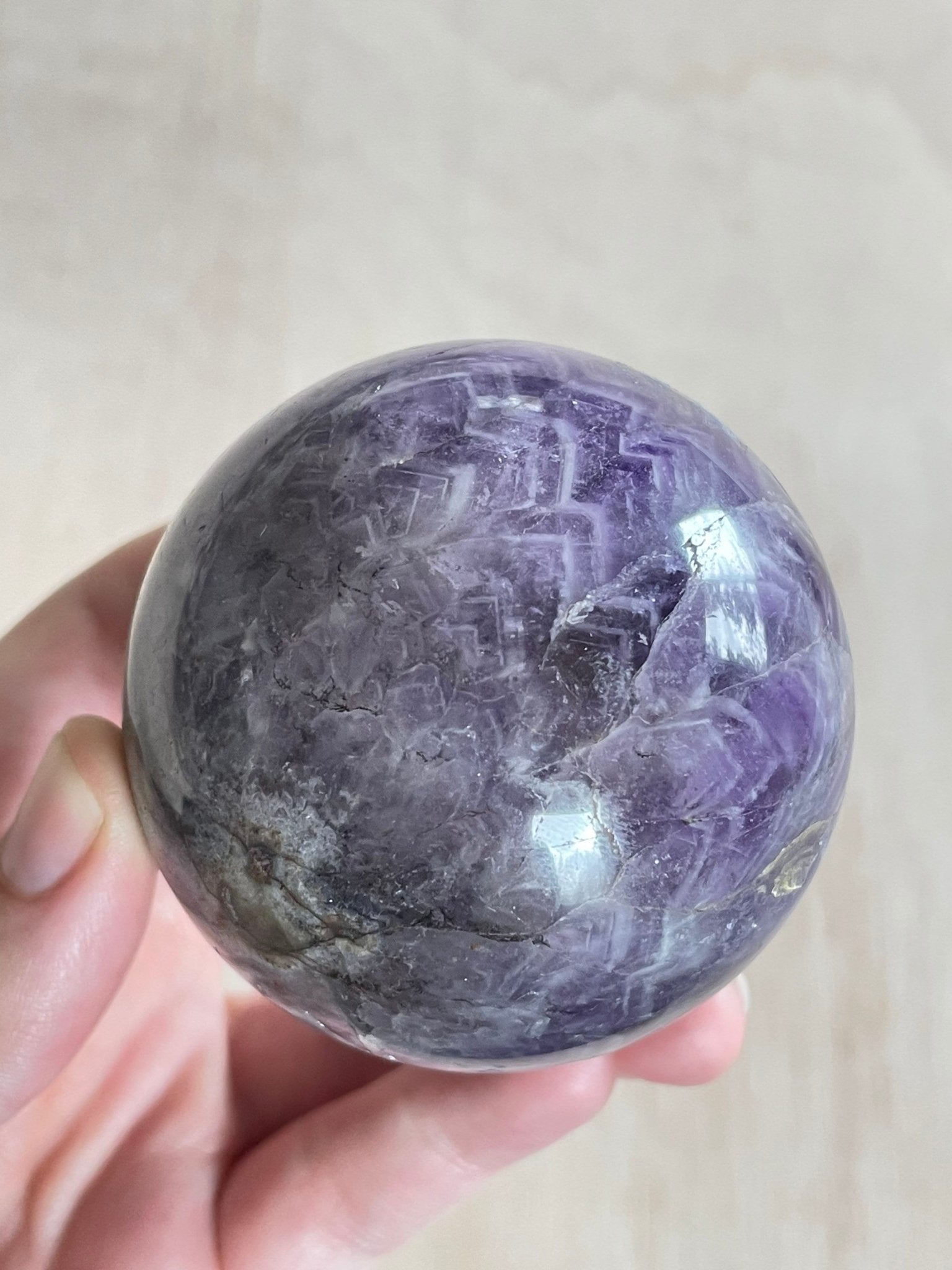 Chevron Amethyst Sphere | Chevron Amethyst Polished Crystal | Palm Stone | Crystal Ball - earthandelm