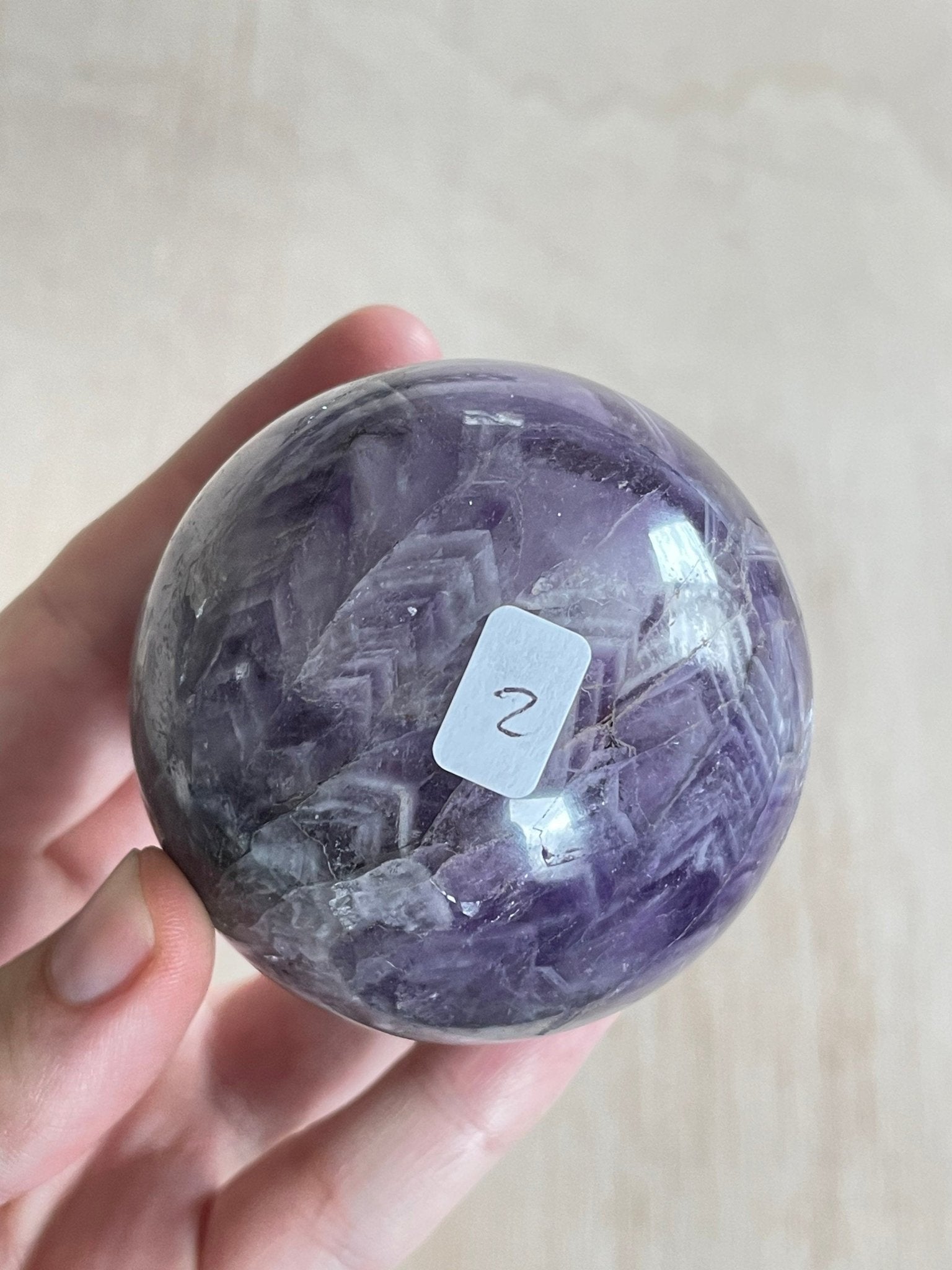 Chevron Amethyst Sphere | Chevron Amethyst Polished Crystal | Palm Stone | Crystal Ball - earthandelm