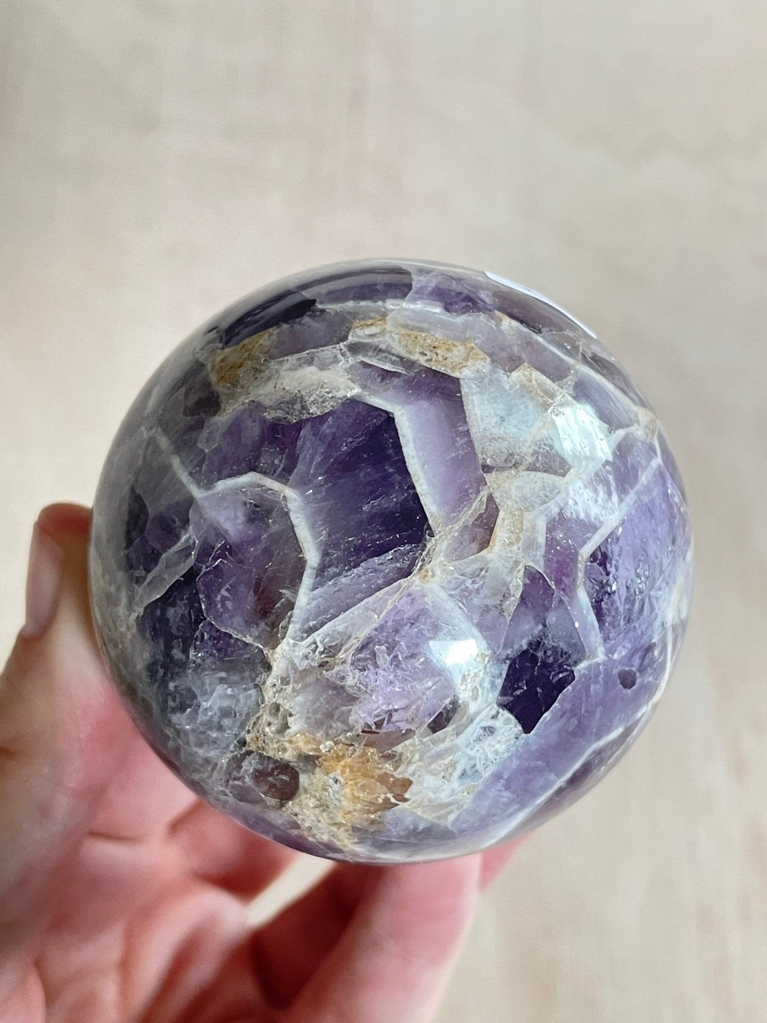Chevron Amethyst Sphere | Chevron Amethyst Polished Crystal | Palm Stone | Crystal Ball - earthandelm