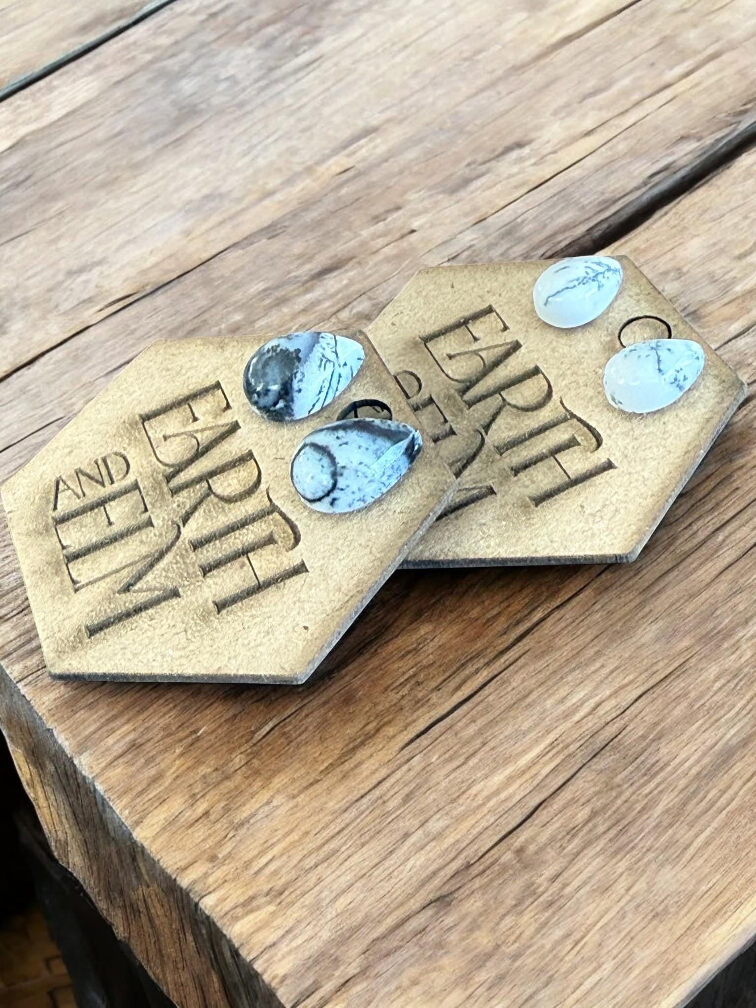 Dendrite Opal Pear Gemstone Stud Earrings - earthandelm