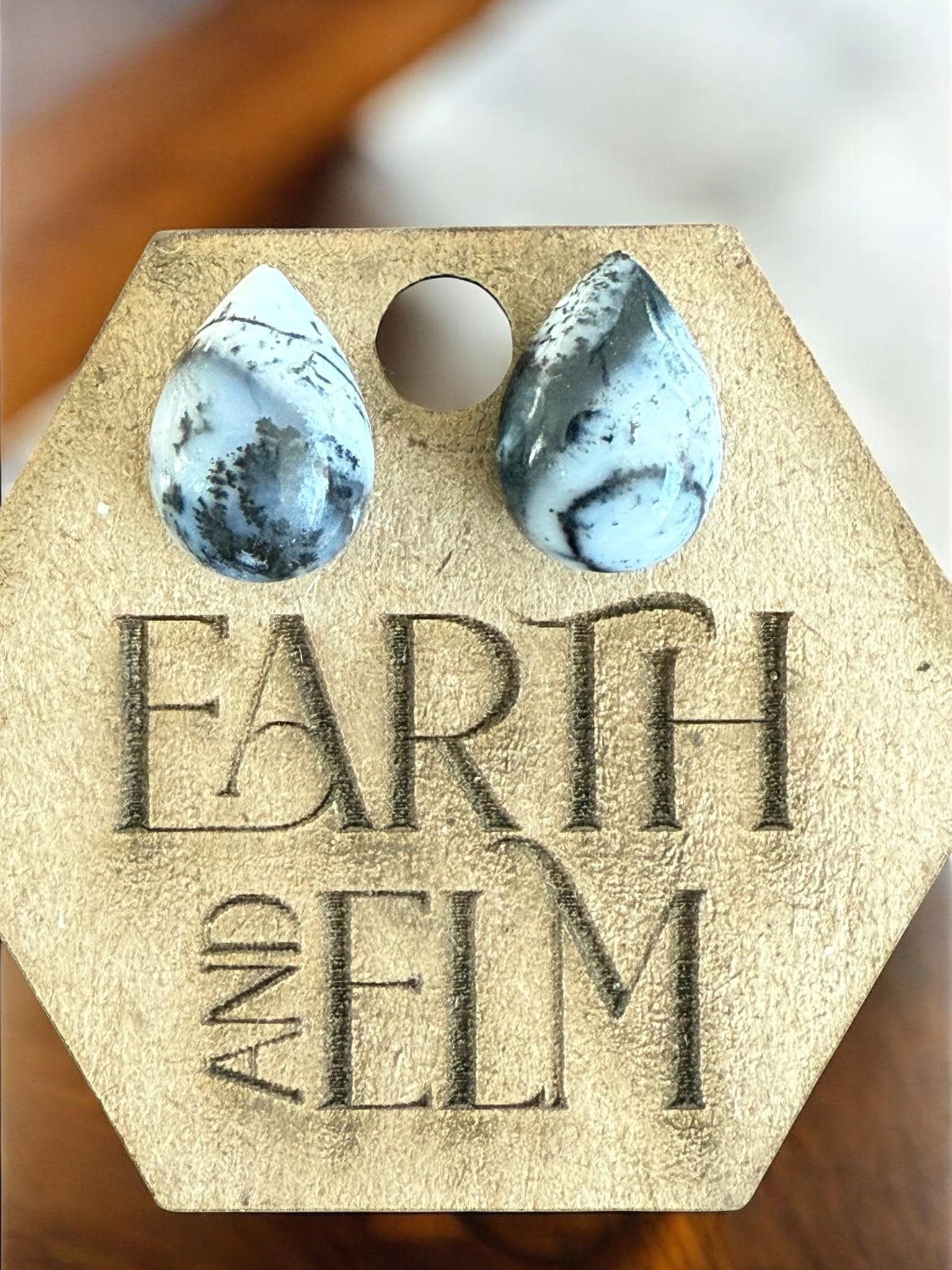 Dendrite Opal Pear Gemstone Stud Earrings - earthandelm