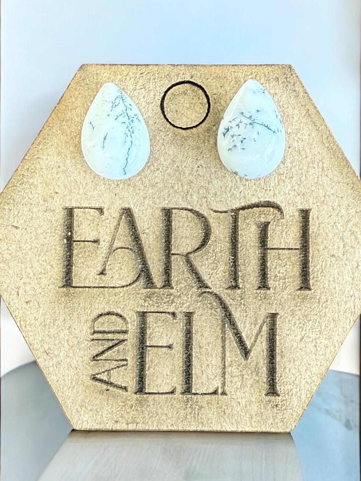 Dendrite Opal Pear Gemstone Stud Earrings - earthandelm