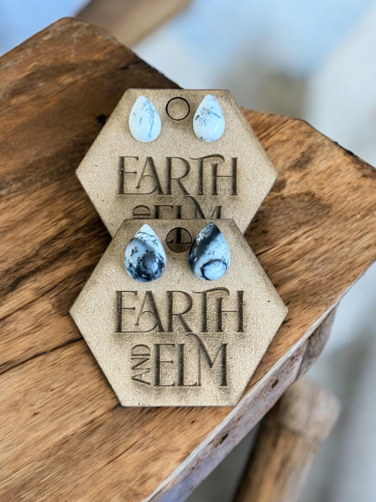 Dendrite Opal Pear Gemstone Stud Earrings - earthandelm
