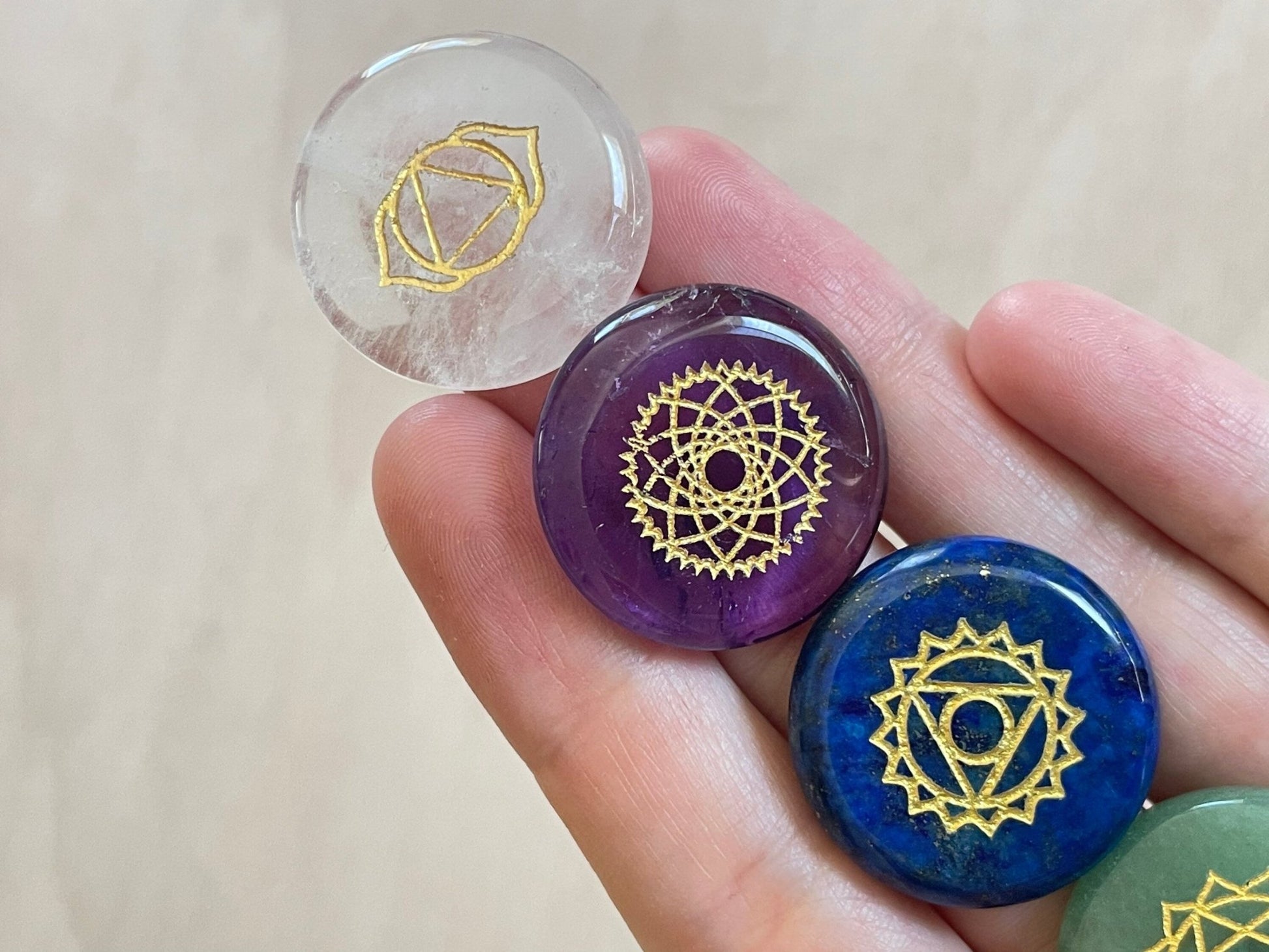 Gold Etched Chakra Set | Gemstone Coin Chakra Set - earthandelm