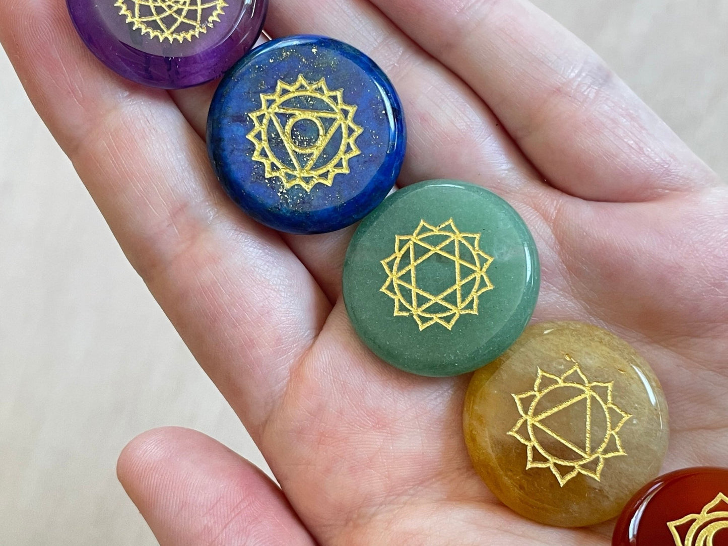 Gold Etched Chakra Set | Gemstone Coin Chakra Set - earthandelm