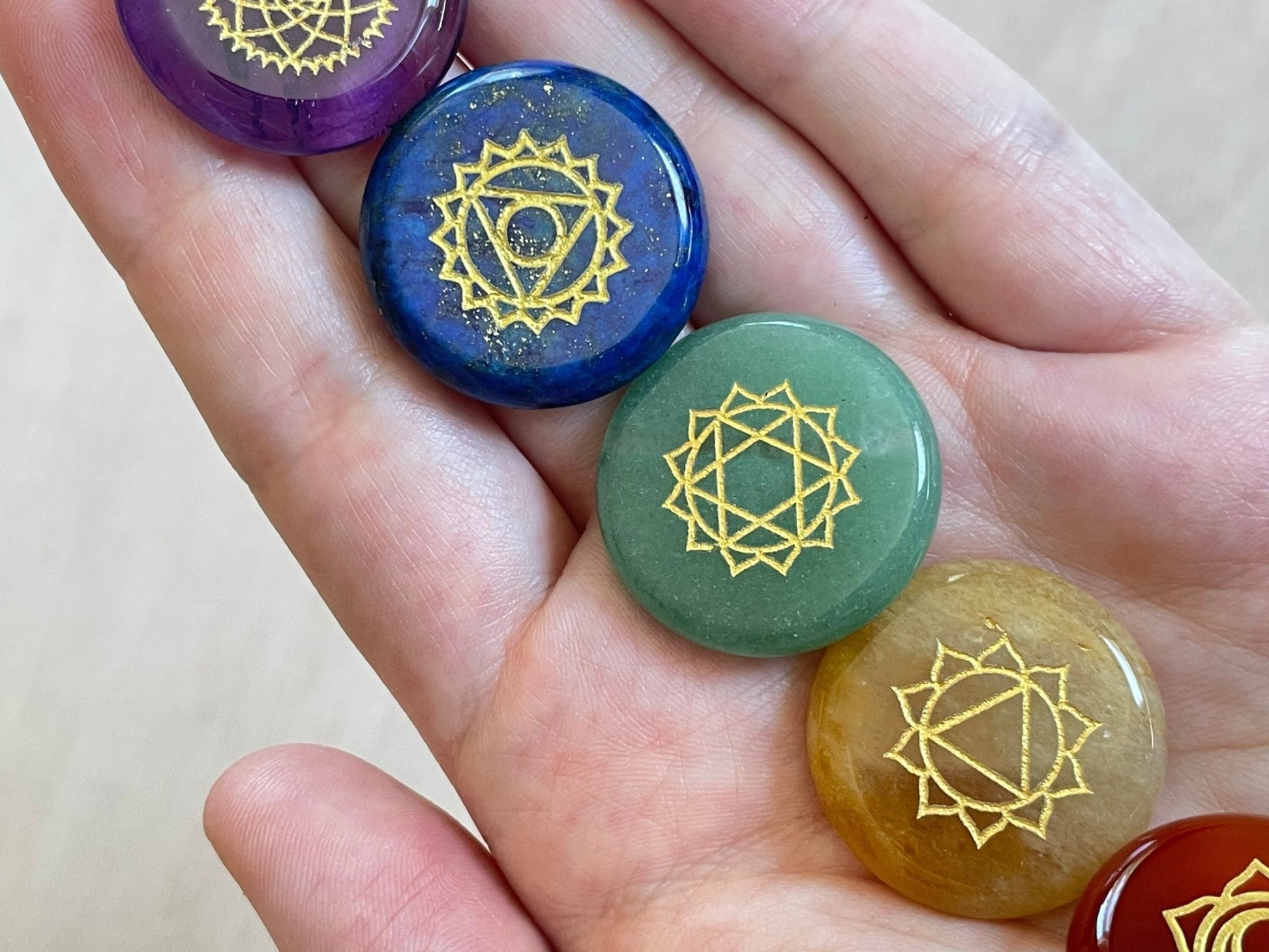 Gold Etched Chakra Set | Gemstone Coin Chakra Set - earthandelm