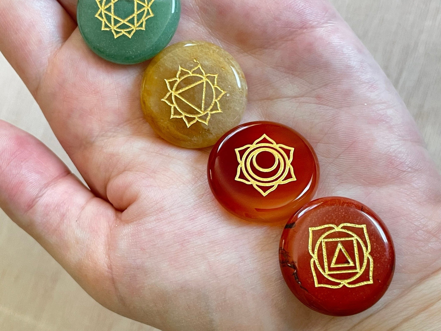 Gold Etched Chakra Set | Gemstone Coin Chakra Set - earthandelm