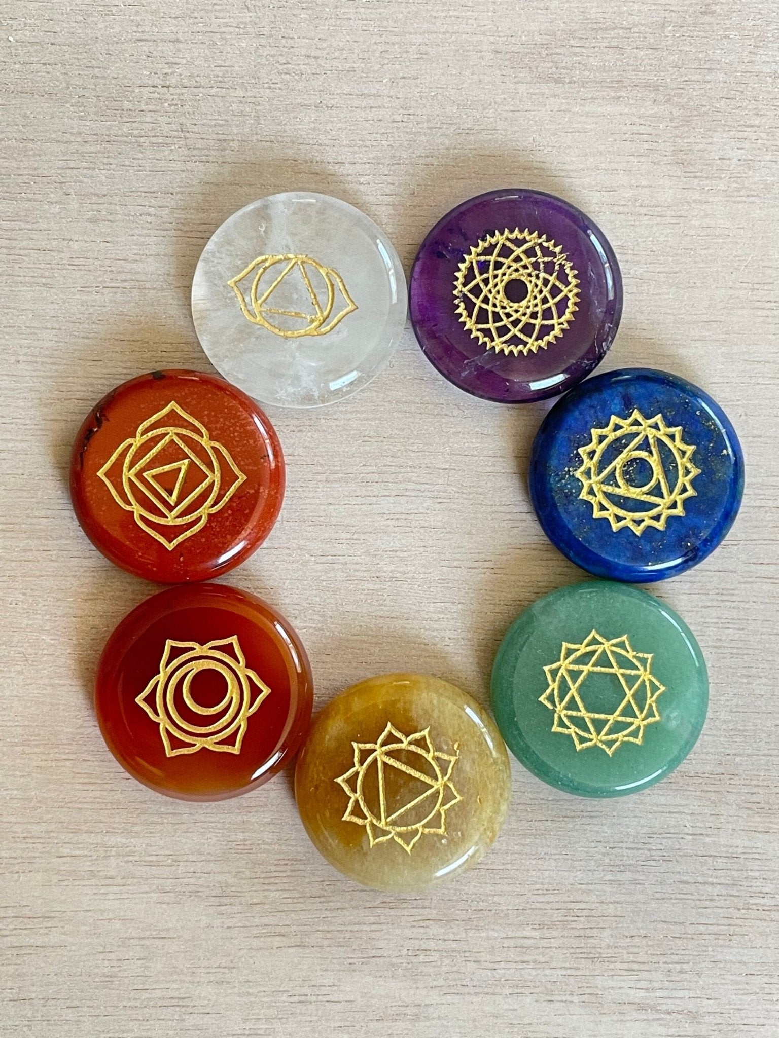 Gold Etched Chakra Set | Gemstone Coin Chakra Set - earthandelm
