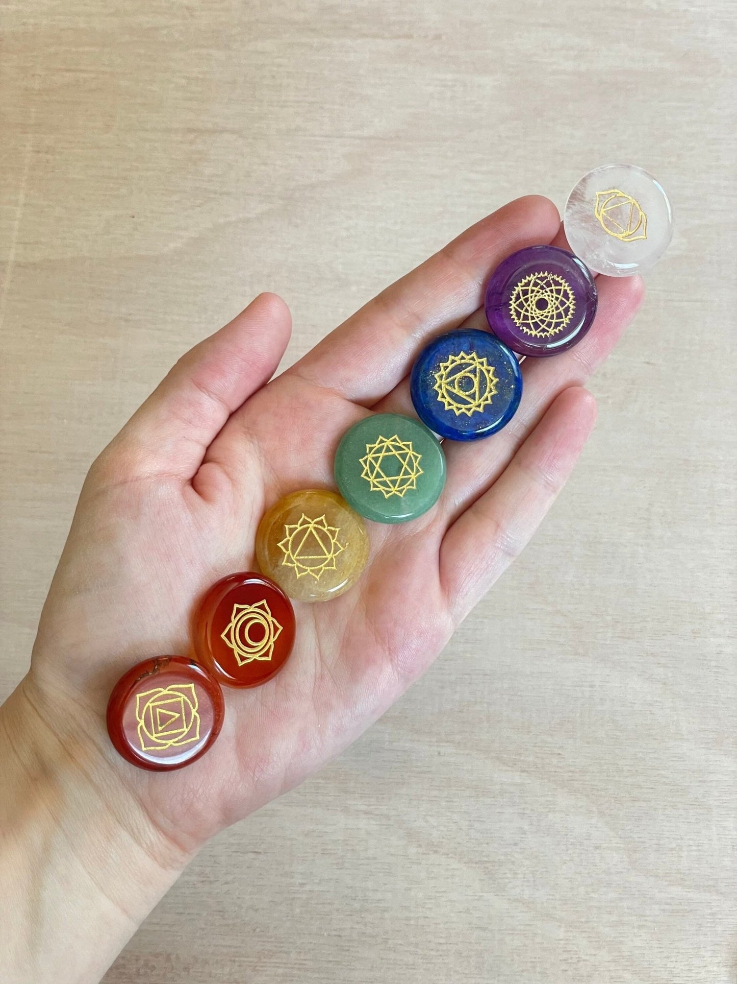 Gold Etched Chakra Set | Gemstone Coin Chakra Set - earthandelm