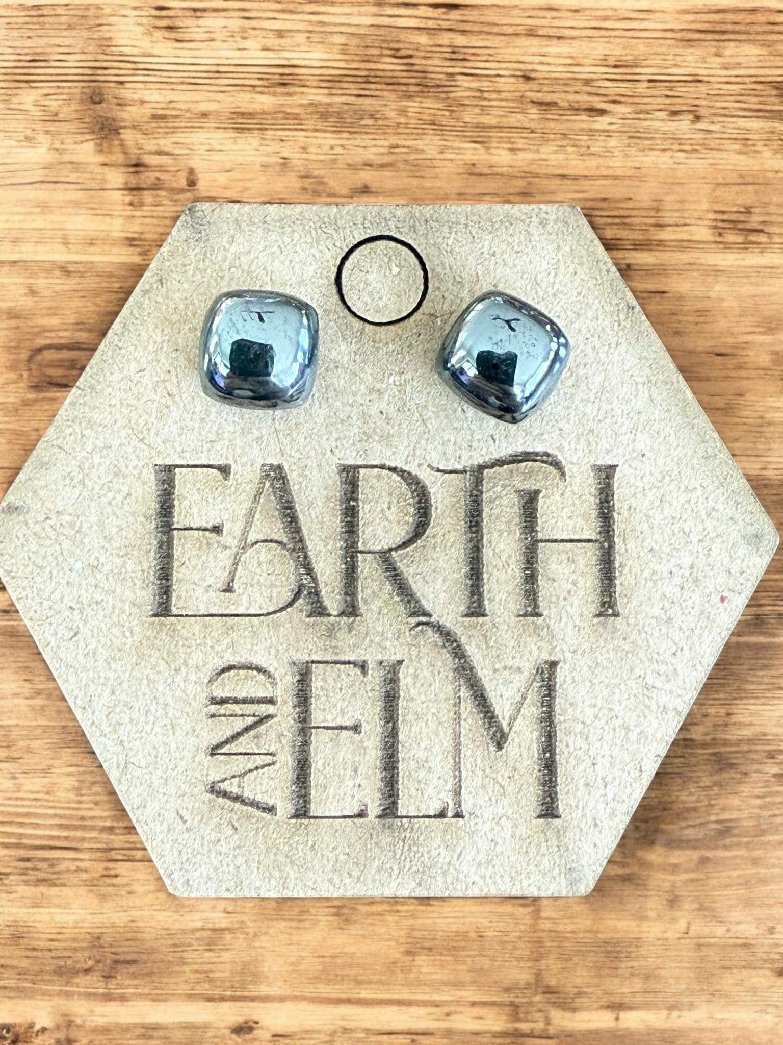 Hematite Cushion Studs - earthandelm