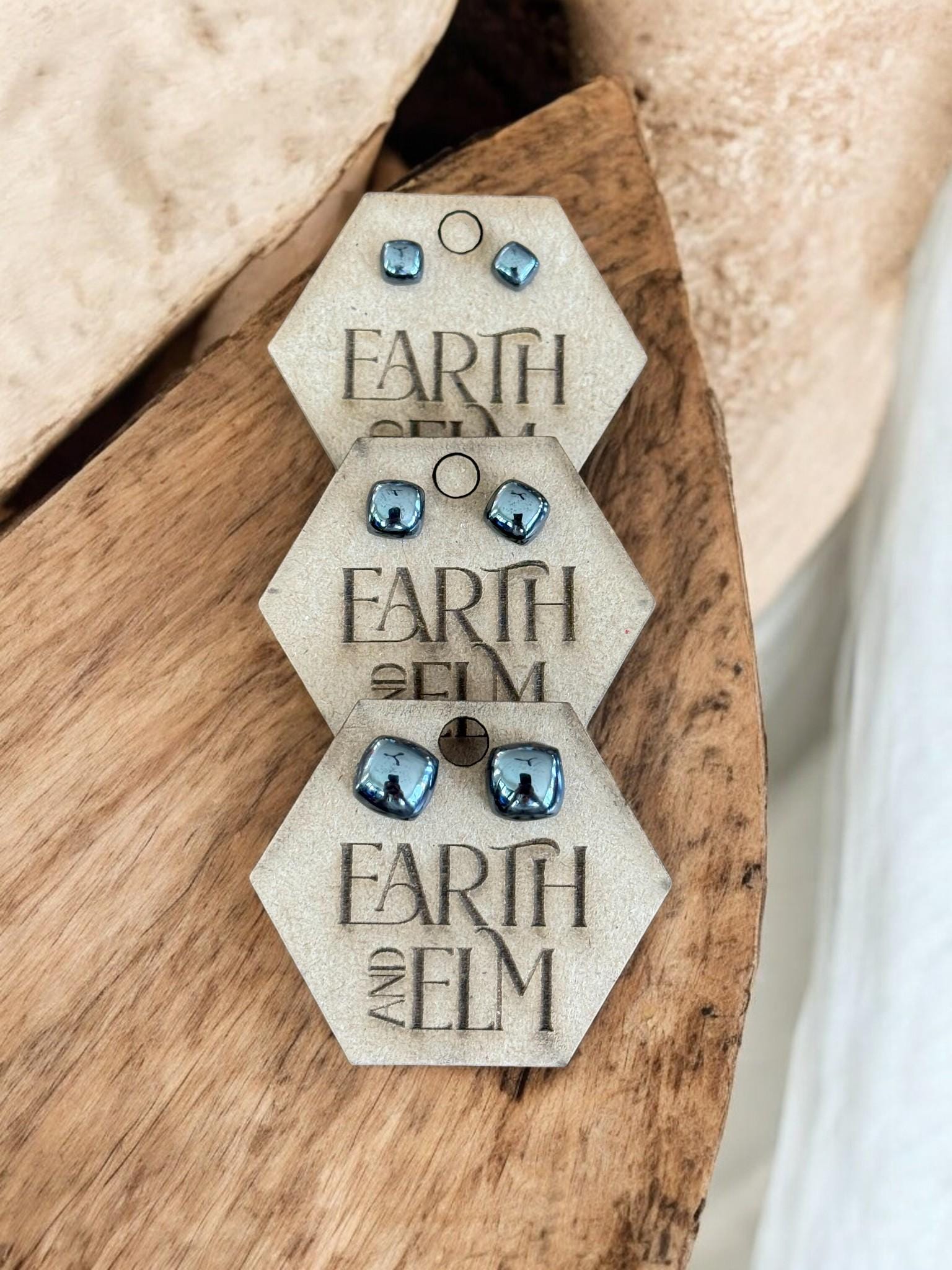 Hematite Cushion Studs - earthandelm