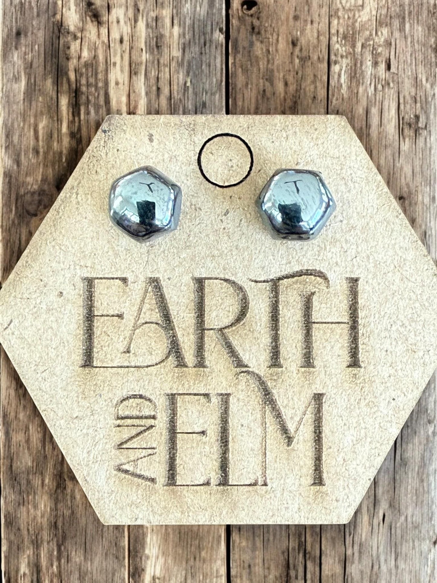 Hematite Hexagon Studs - earthandelm