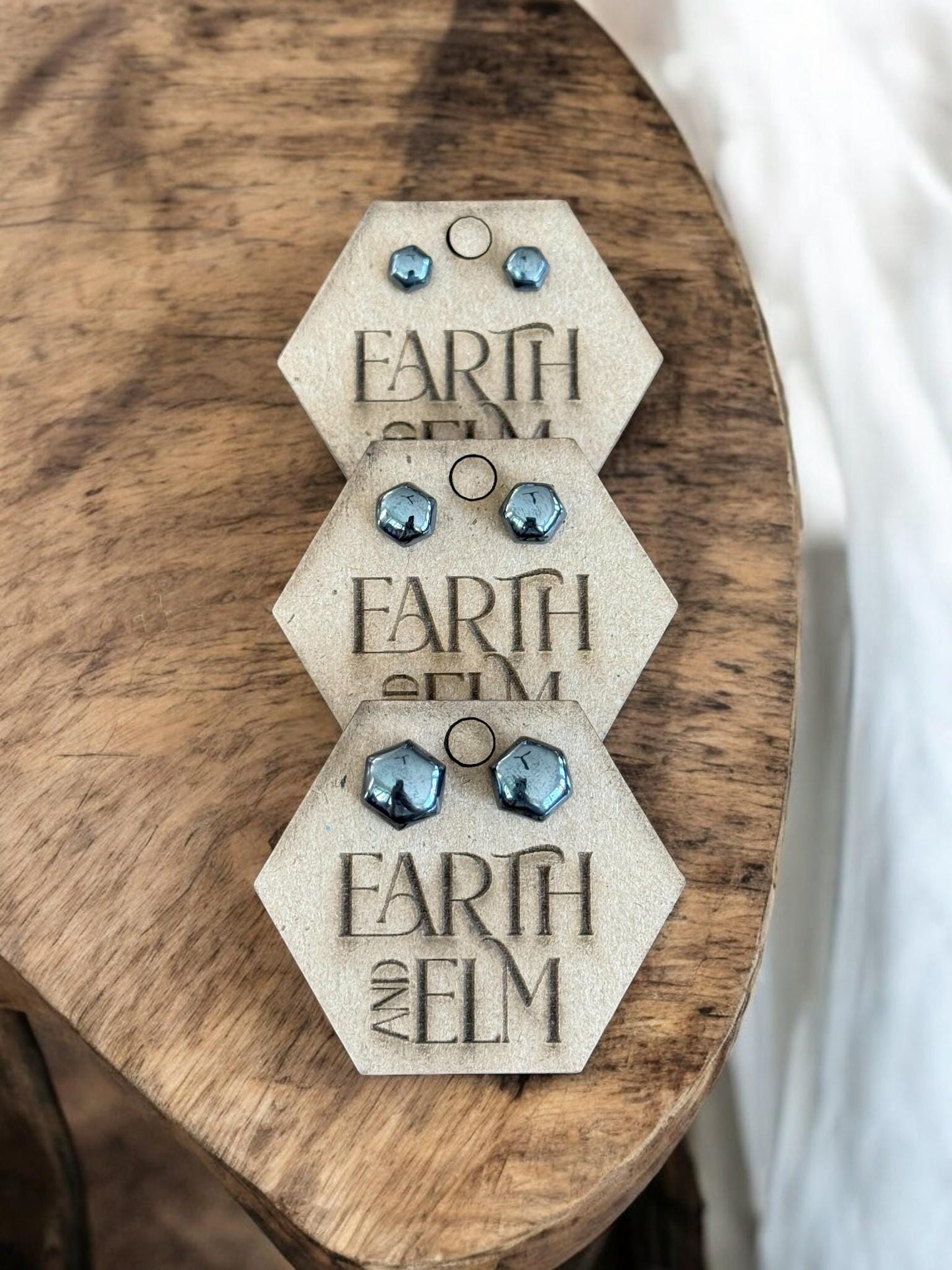 Hematite Hexagon Studs - earthandelm