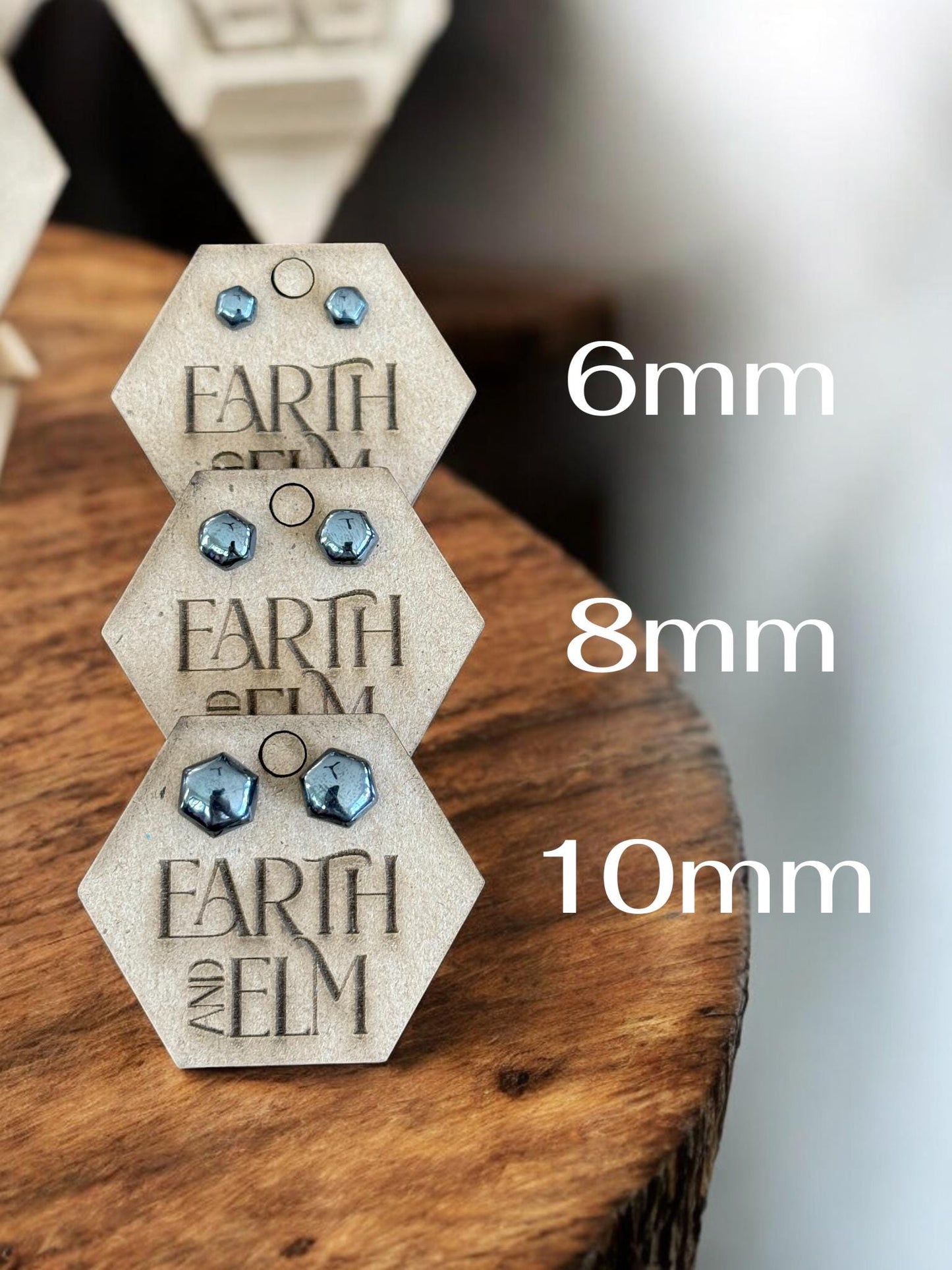 Hematite Hexagon Studs - earthandelm