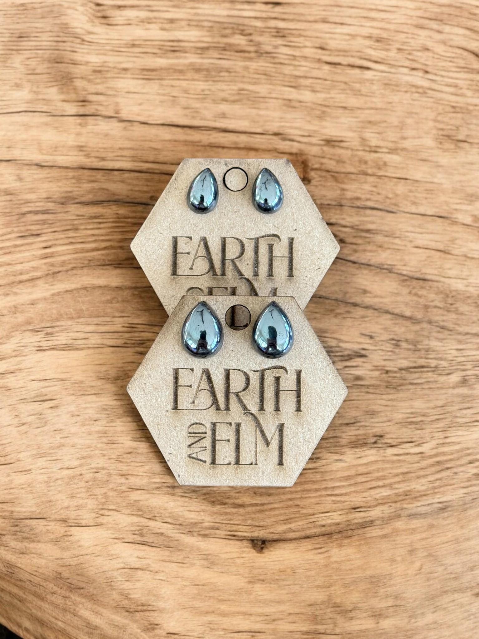 Hematite Pear Studs - earthandelm