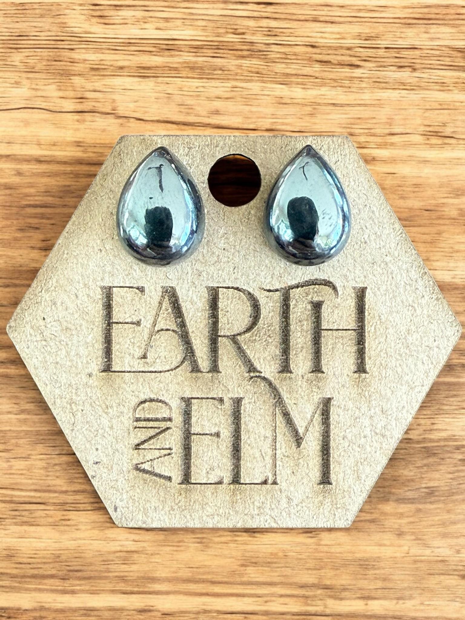 Hematite Pear Studs - earthandelm