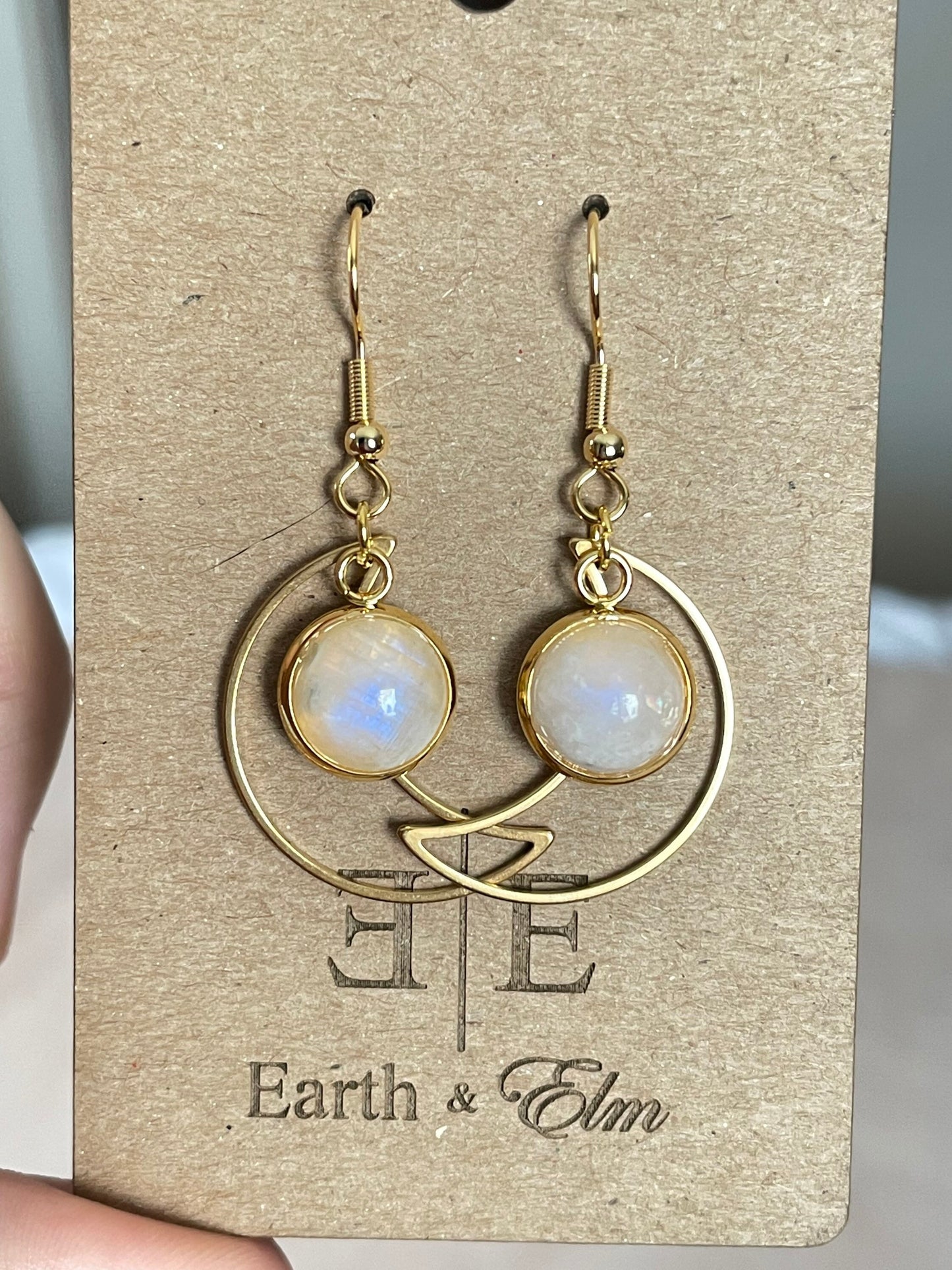 Moonstone Moon Dangle Drop | Moonstone Earrings | 10mm Dangle Earrings | Gemstone Earrings |