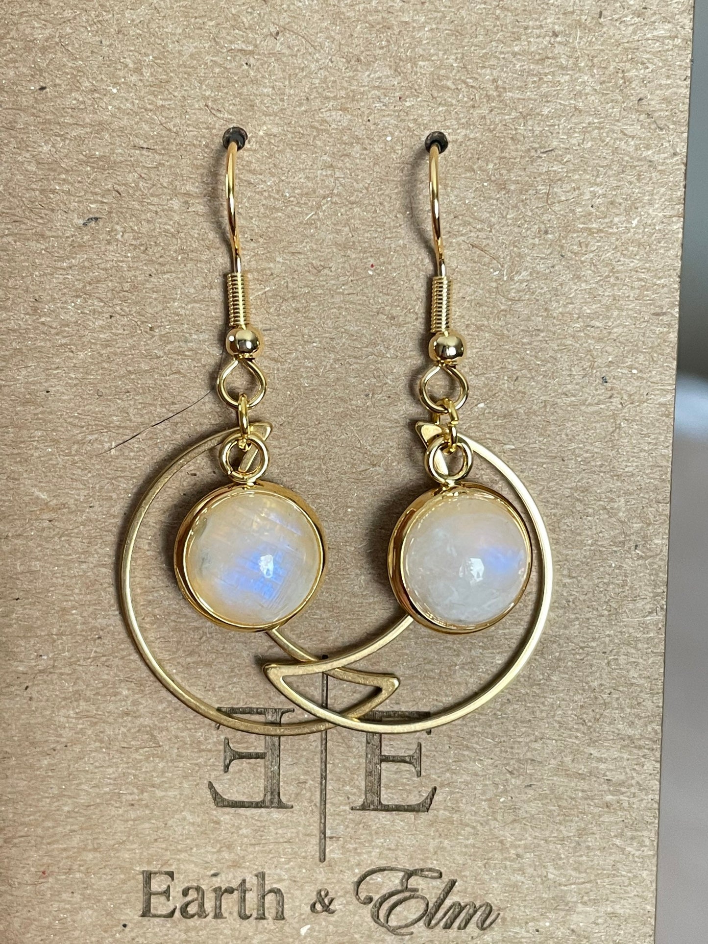 Moonstone Moon Dangle Drop | Moonstone Earrings | 10mm Dangle Earrings | Gemstone Earrings |