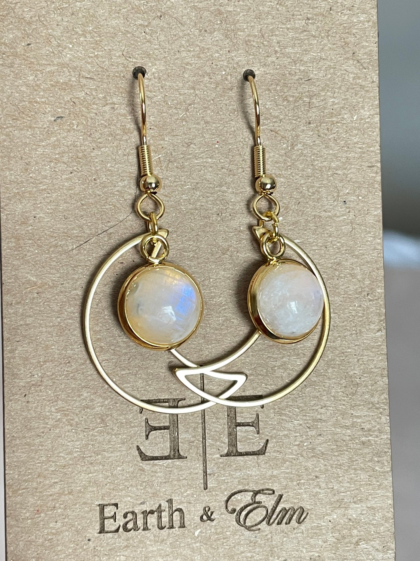 Moonstone Moon Dangle Drop | Moonstone Earrings | 10mm Dangle Earrings | Gemstone Earrings |