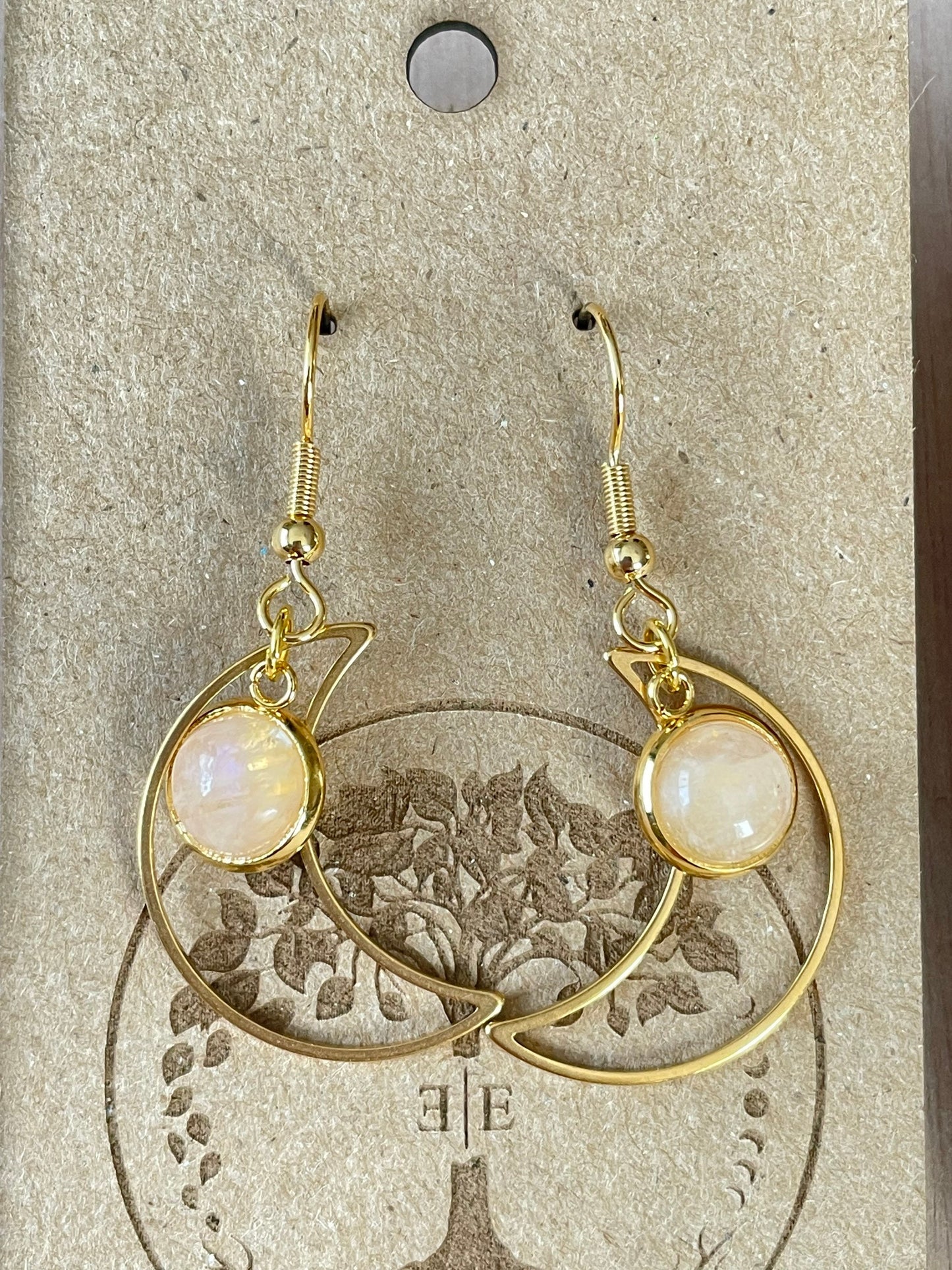 Moonstone Moon Dangle Drop | Moonstone Earrings | 10mm Dangle Earrings | Gemstone Earrings |