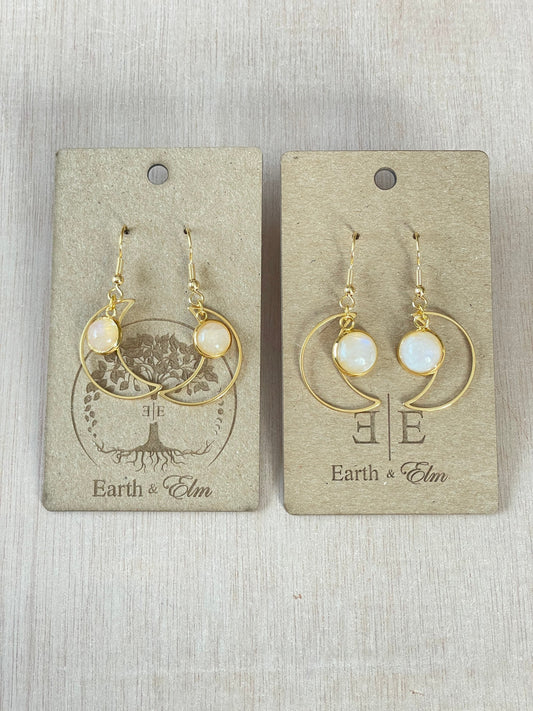 Moonstone Moon Dangle Drop | Moonstone Earrings | 10mm Dangle Earrings | Gemstone Earrings |