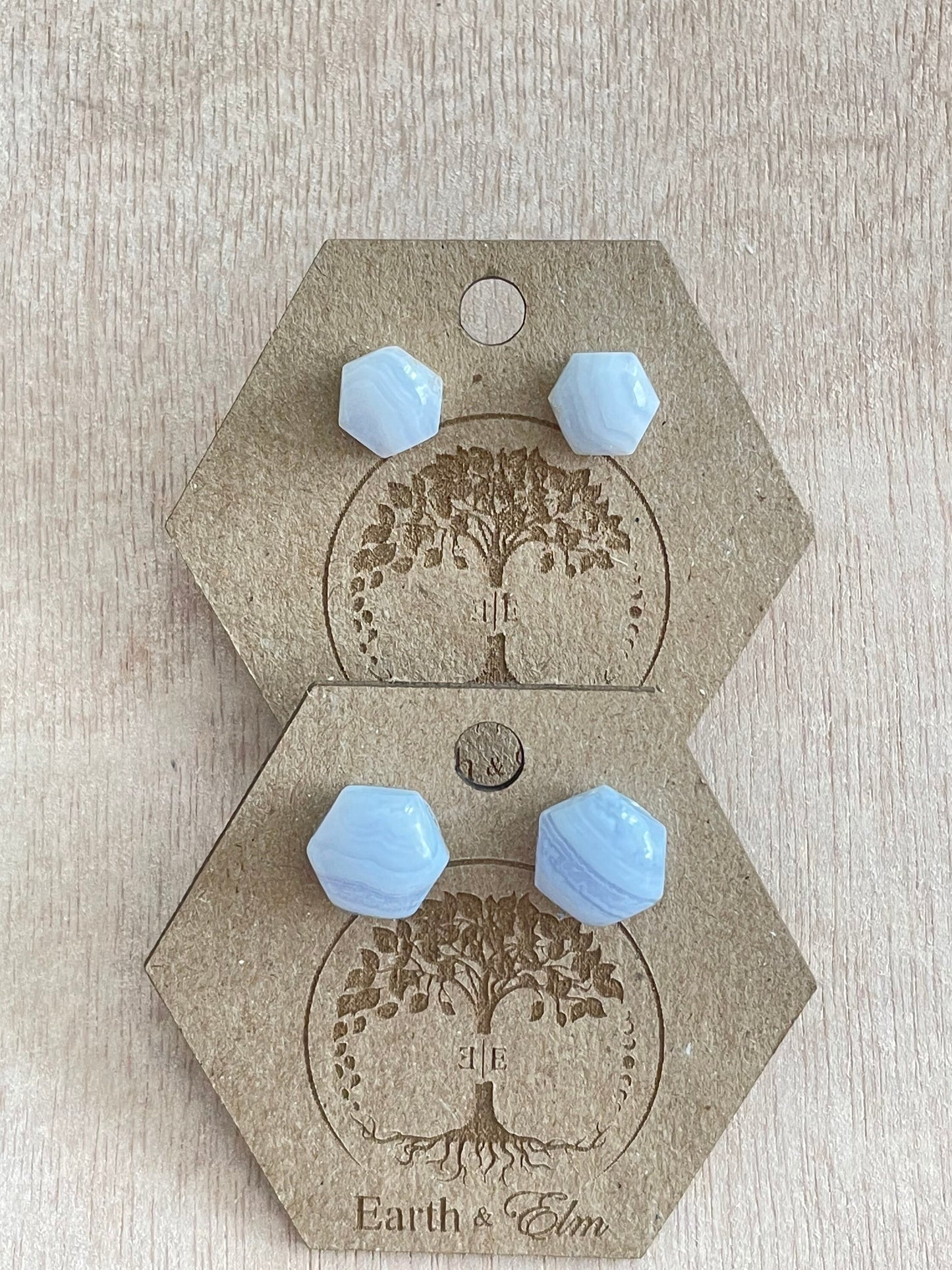 Blue Lace Agate Hexagon Studs