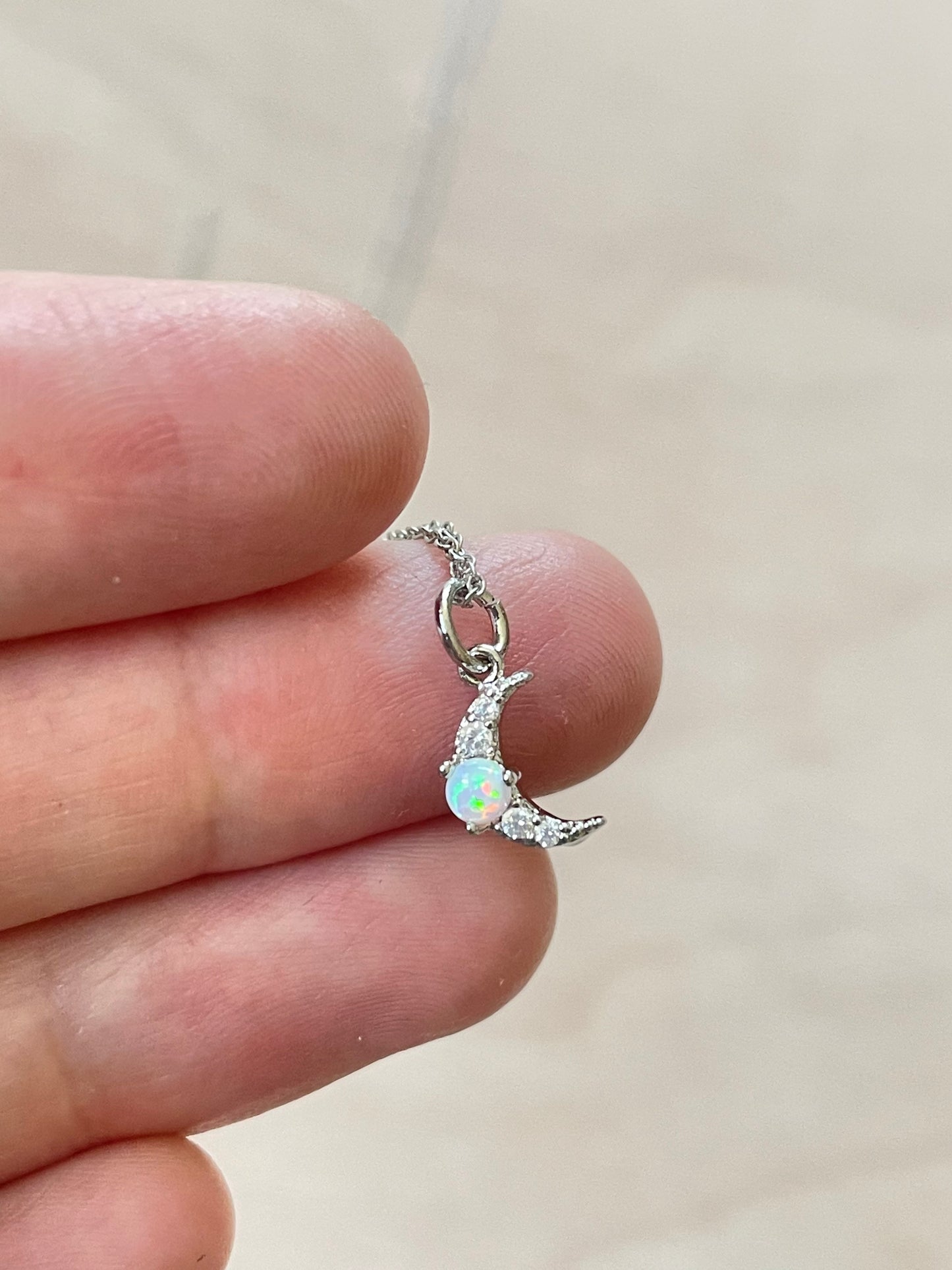Silver Sun & Moon Necklace Set | Friendship Necklace | Minimalist Silver Opal Layering Necklace