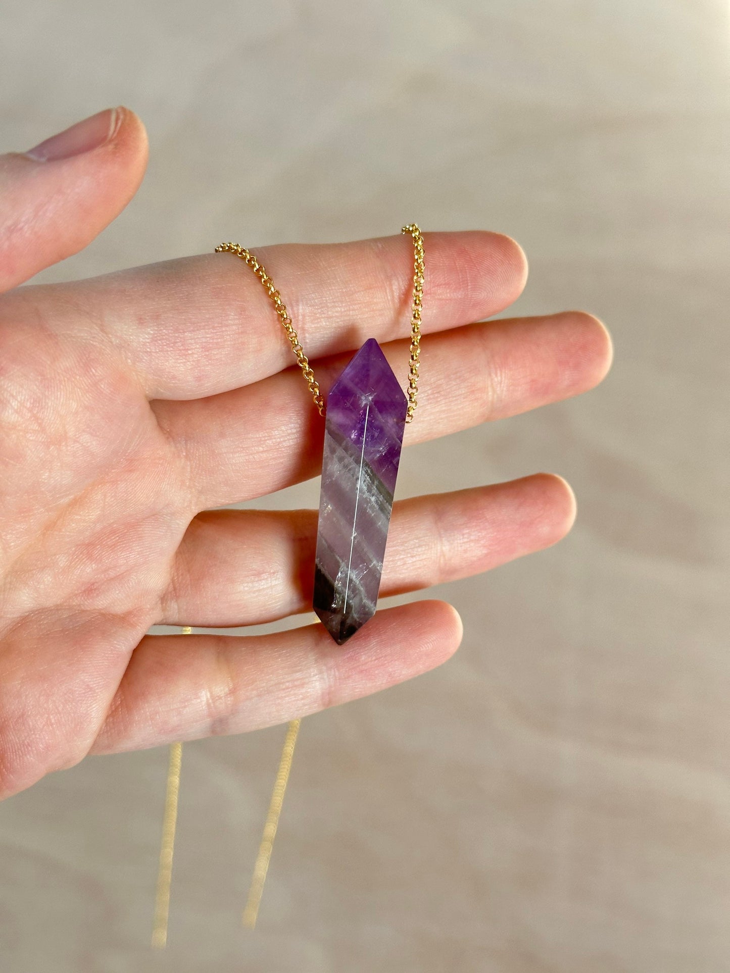 Amethyst Point Necklace | Crystal Gemstone Tower Pendant | Double Terminated Crystal | Amethyst Jewelry