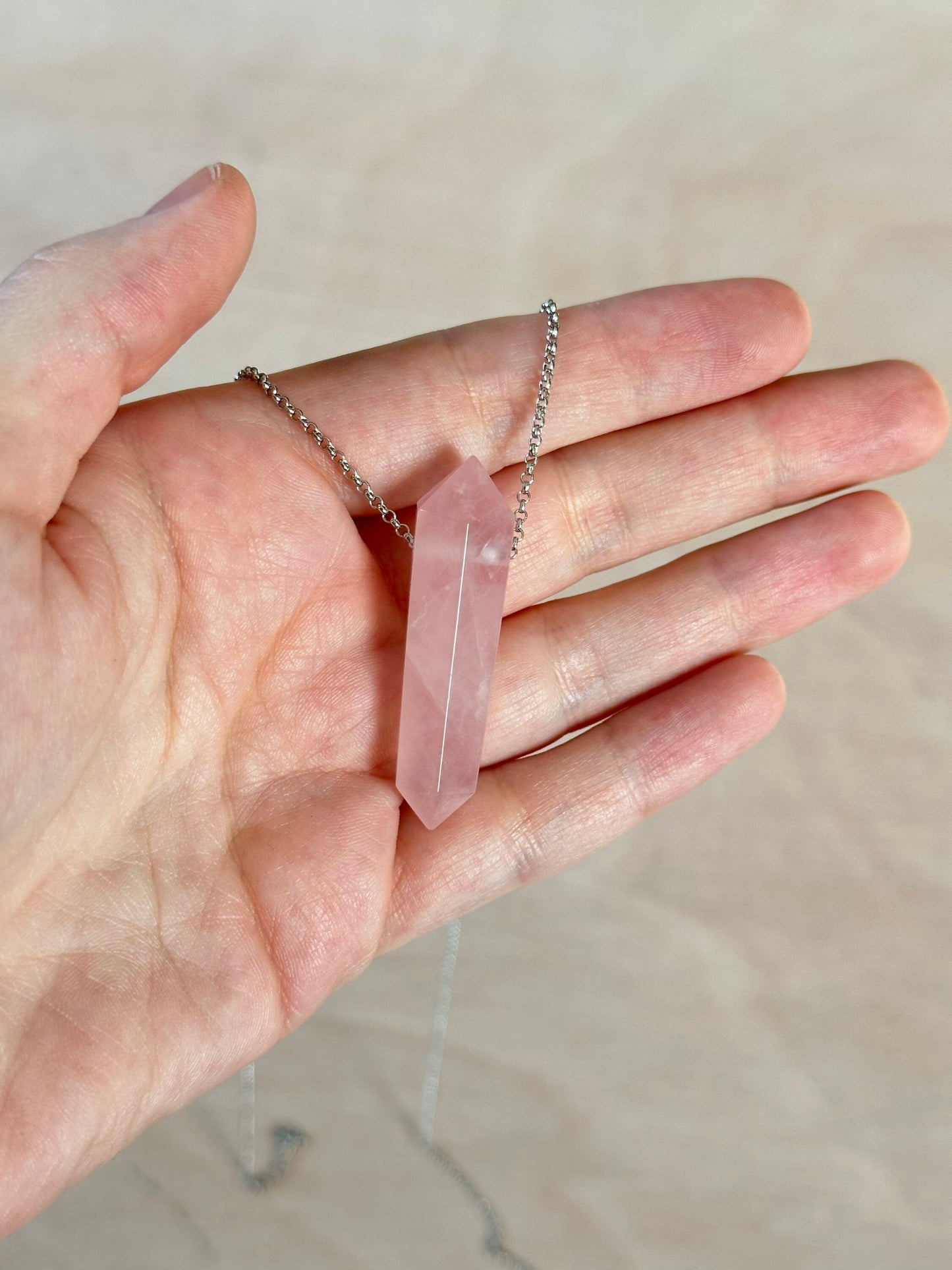 Rose Quartz Point Necklace | Crystal Gemstone Tower Pendant | Double Terminated Crystal | Rose Quartz Jewelry