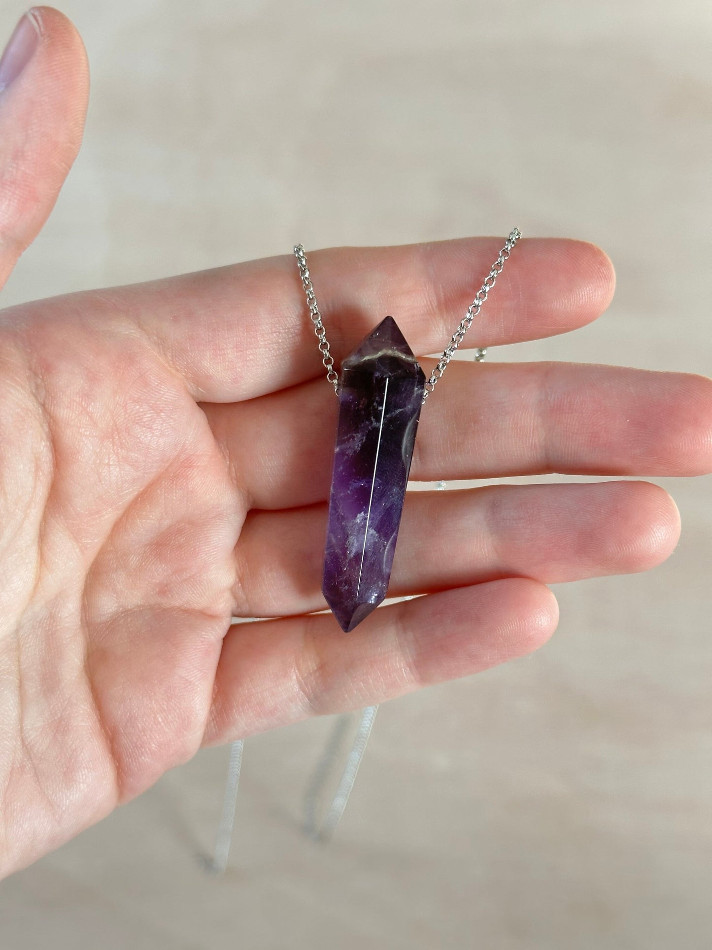 Amethyst Point Necklace | Crystal Gemstone Tower Pendant | Double Terminated Crystal | Amethyst Jewelry